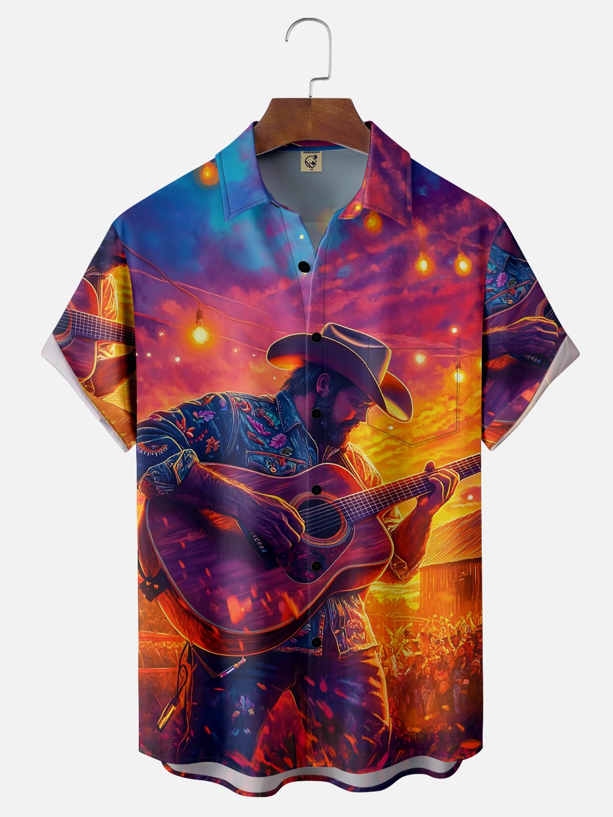 Moisture-wicking Mexican Country Music Guitar Chest Pocket Casual Shirt