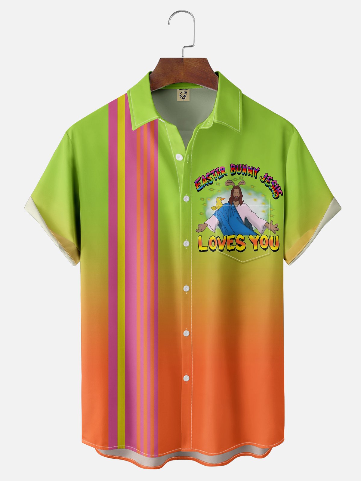 Moisture-wicking Easter Bunny Jesus Loves You Chest Pocket Bowling Shirt