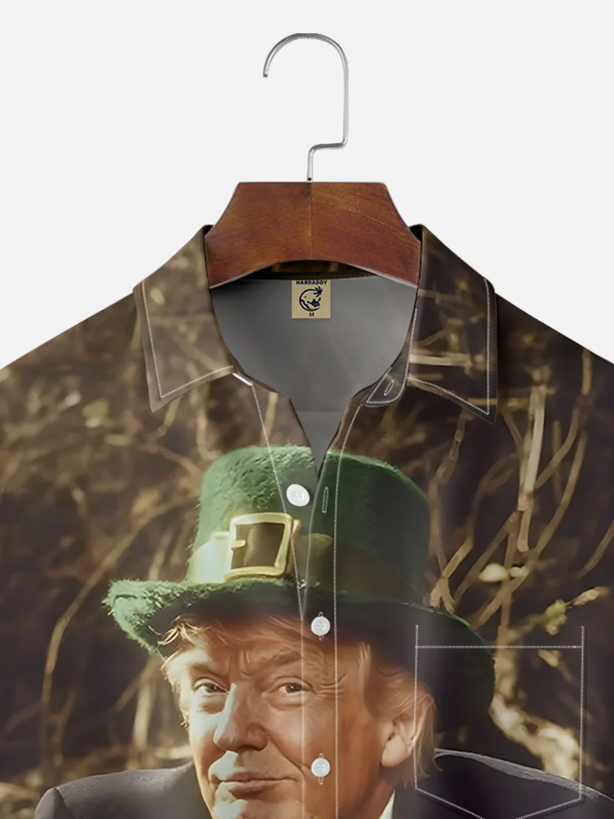 Moisture-wicking Happy St. Patrick's Day Trump Gold Coin Chest Pocket Casual Shirt
