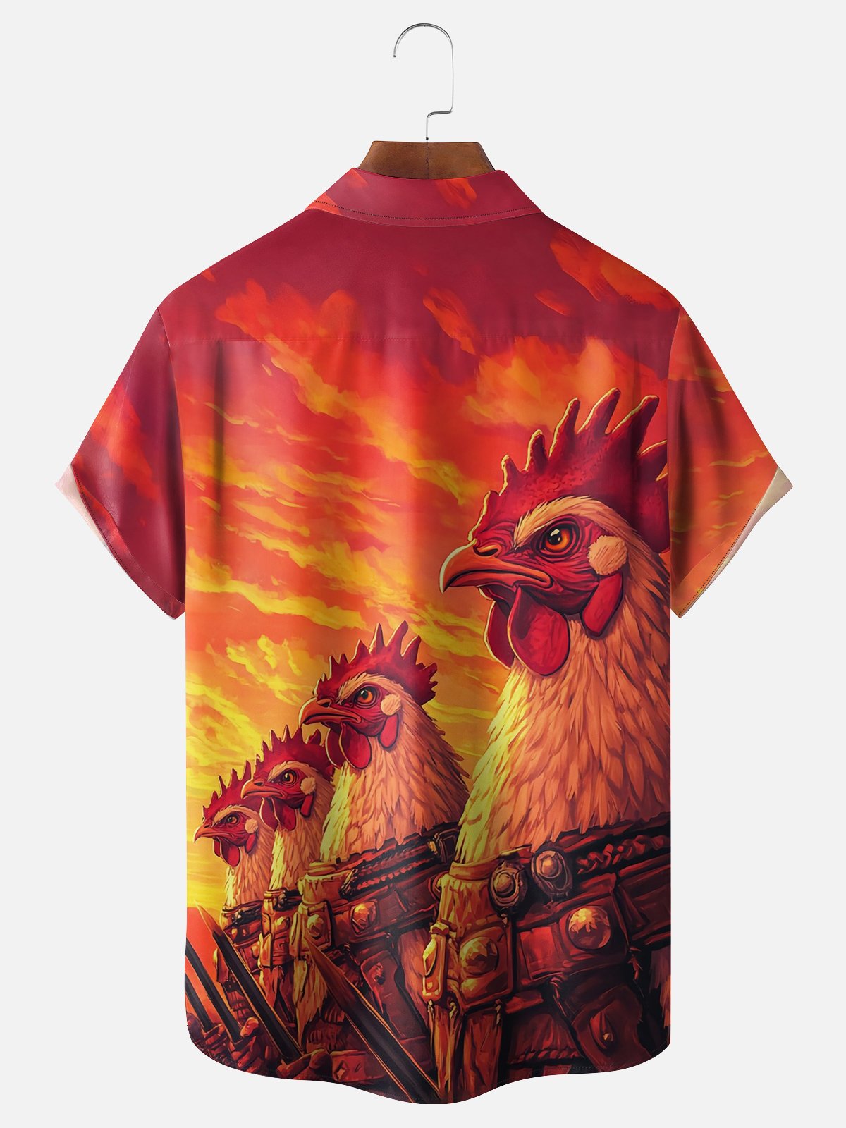 Moisture-wicking Rooster Animal Sunset Chest Pocket Casual Shirt