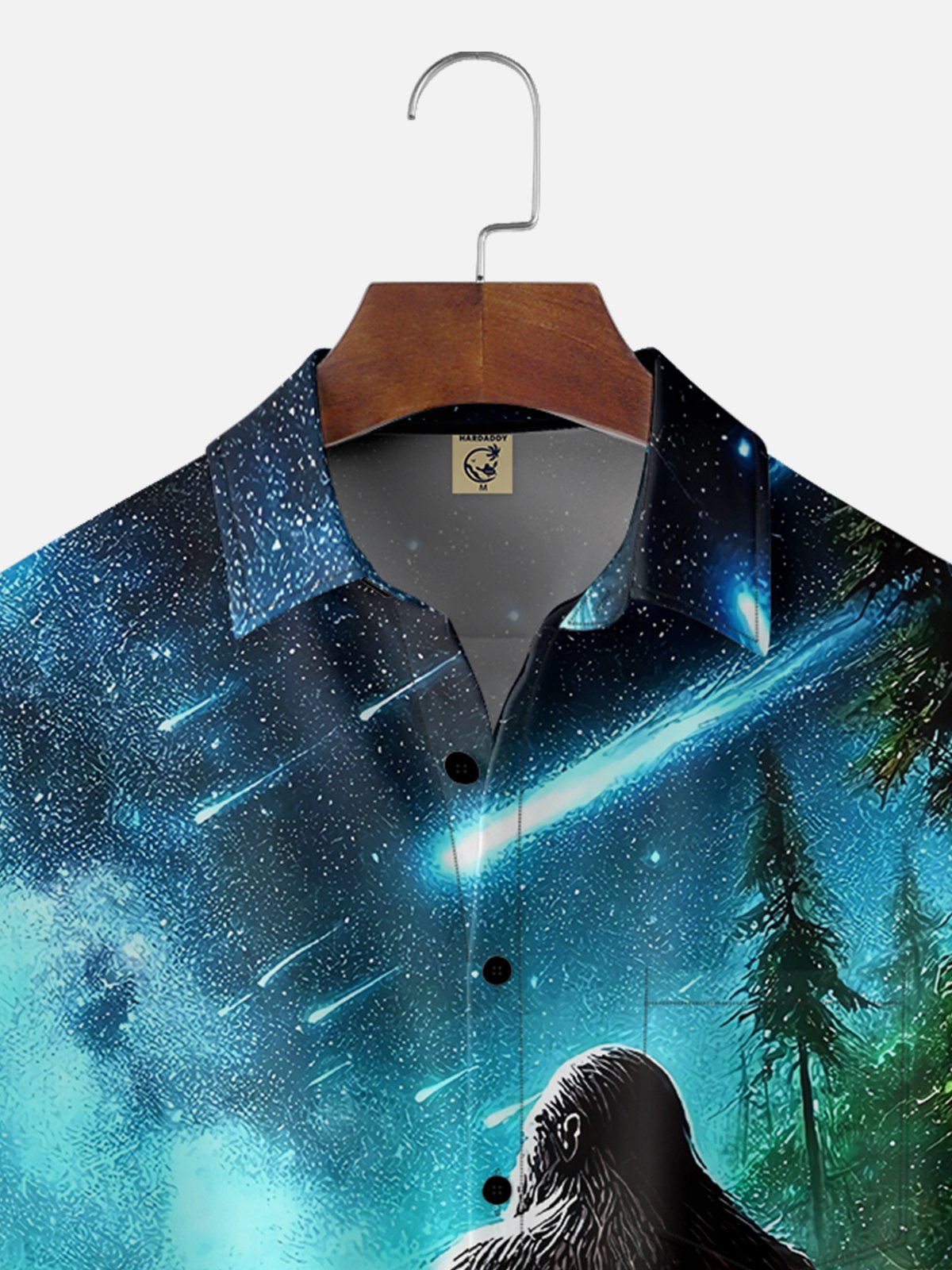 Moisture-wicking Bigfoot Starry Sky Meteor Art Chest Pocket Hawaiian Shirt