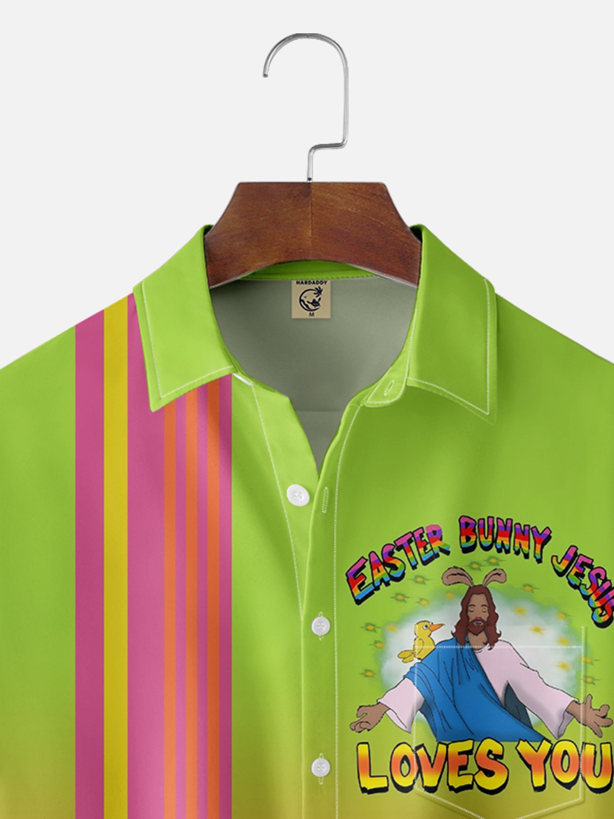 Moisture-wicking Easter Bunny Jesus Loves You Chest Pocket Bowling Shirt