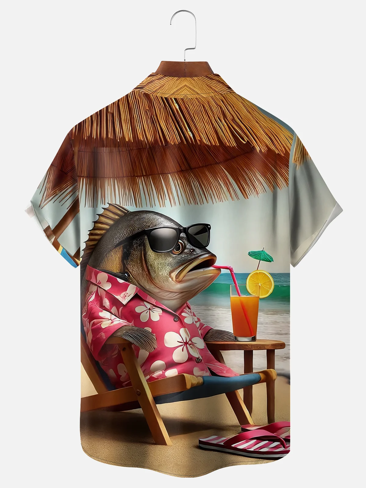 Moisture-wicking Fish Vacation Beach Vacation Chest Pocket Hawaiian Shirt