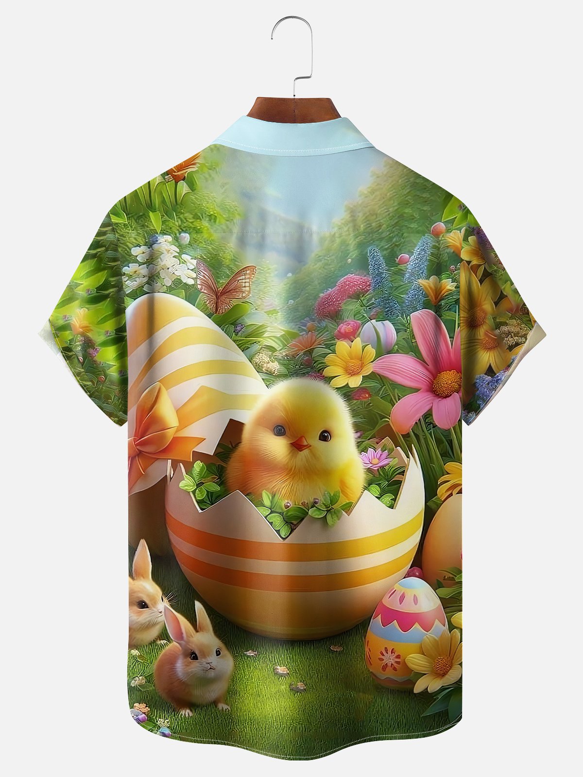 Moisture-wicking Happy Easter Chick Egg Chest Pocket Casual Shirt