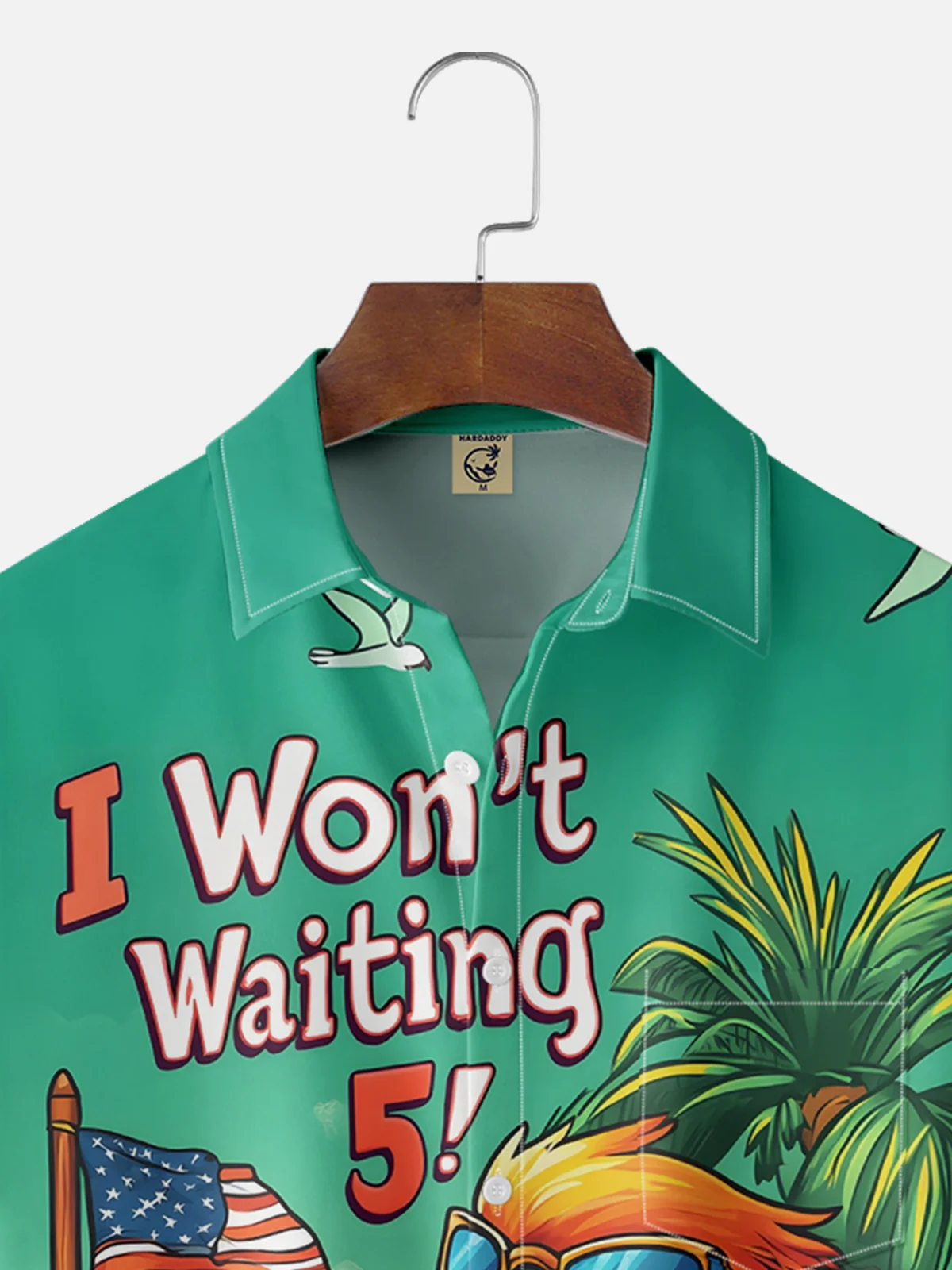 Moisture-wicking Parrot Cocktail "I Won't Waiting 5!" Chest Pocket Hawaiian Shirt