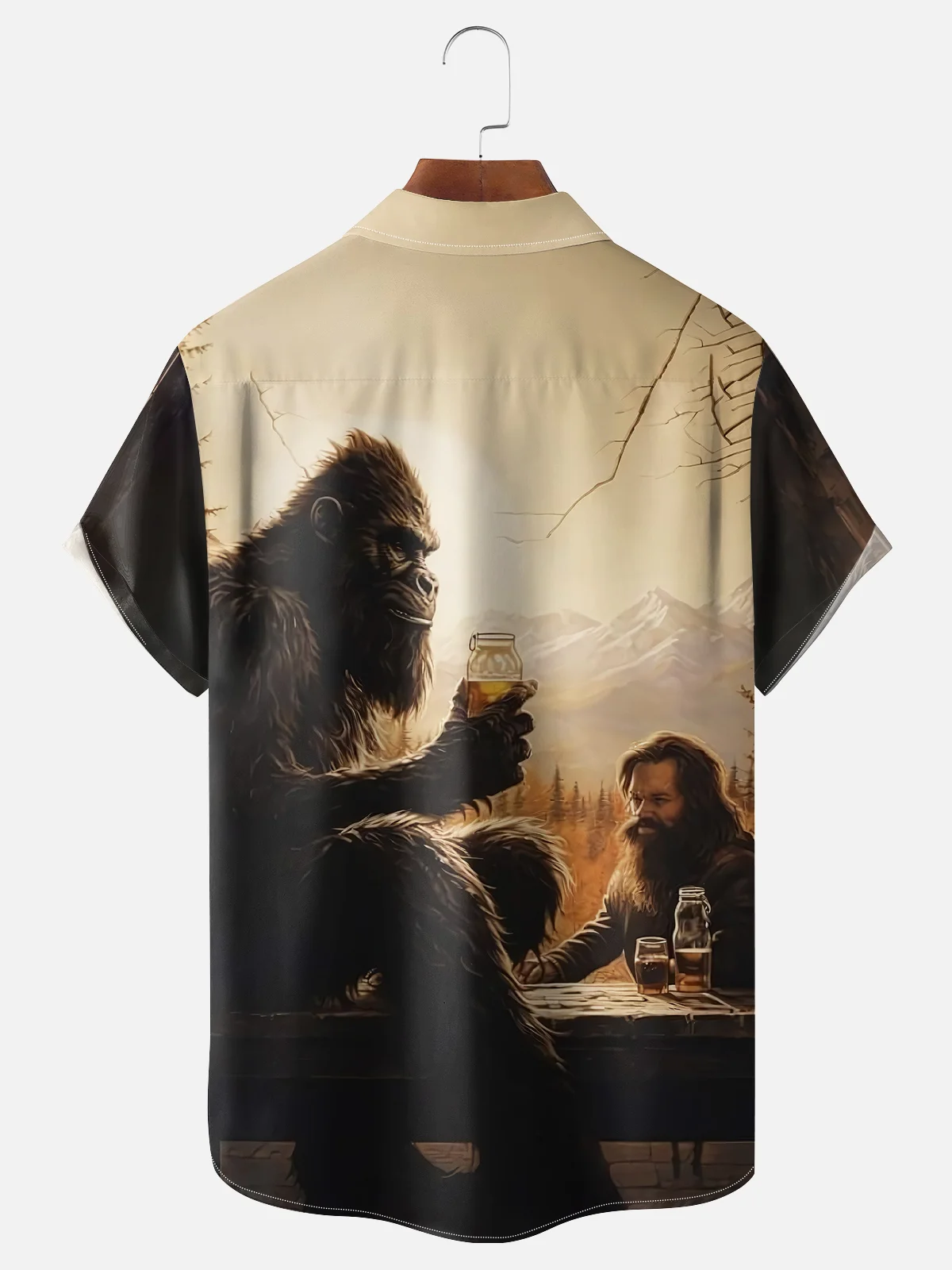 Moisture-wicking Bigfoot Whiskey Art Chest Pocket Hawaiian Shirt