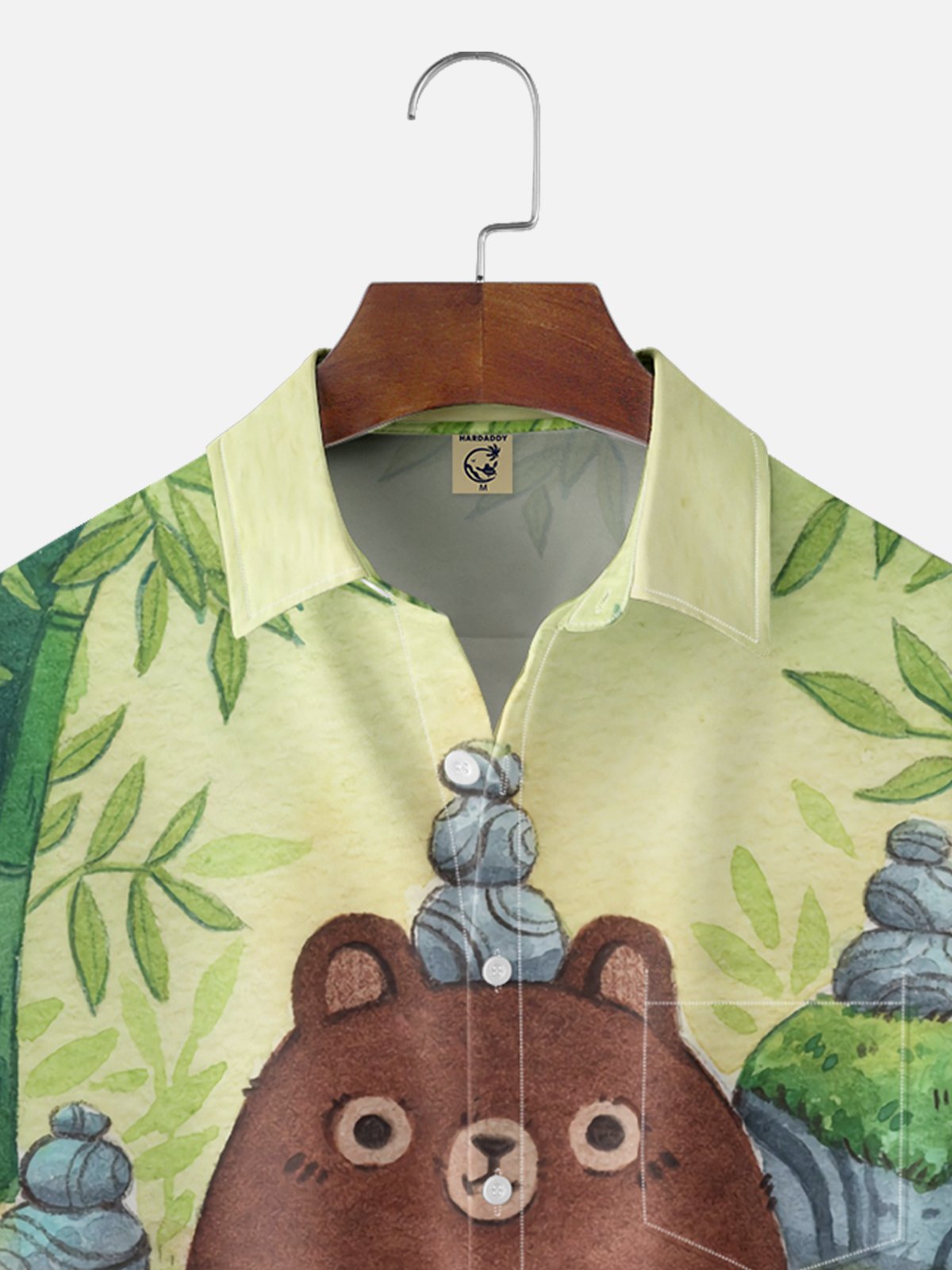 Moisture Wicking Funny Cartoon Bear Chest Pocket Hawaiian Shirt