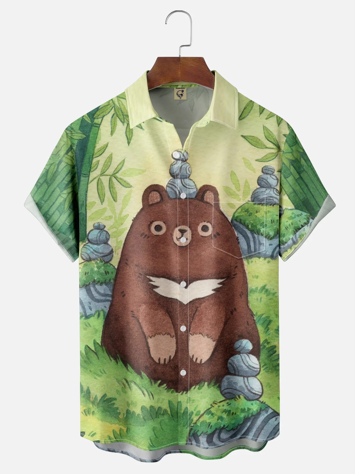 Moisture Wicking Funny Cartoon Bear Chest Pocket Hawaiian Shirt