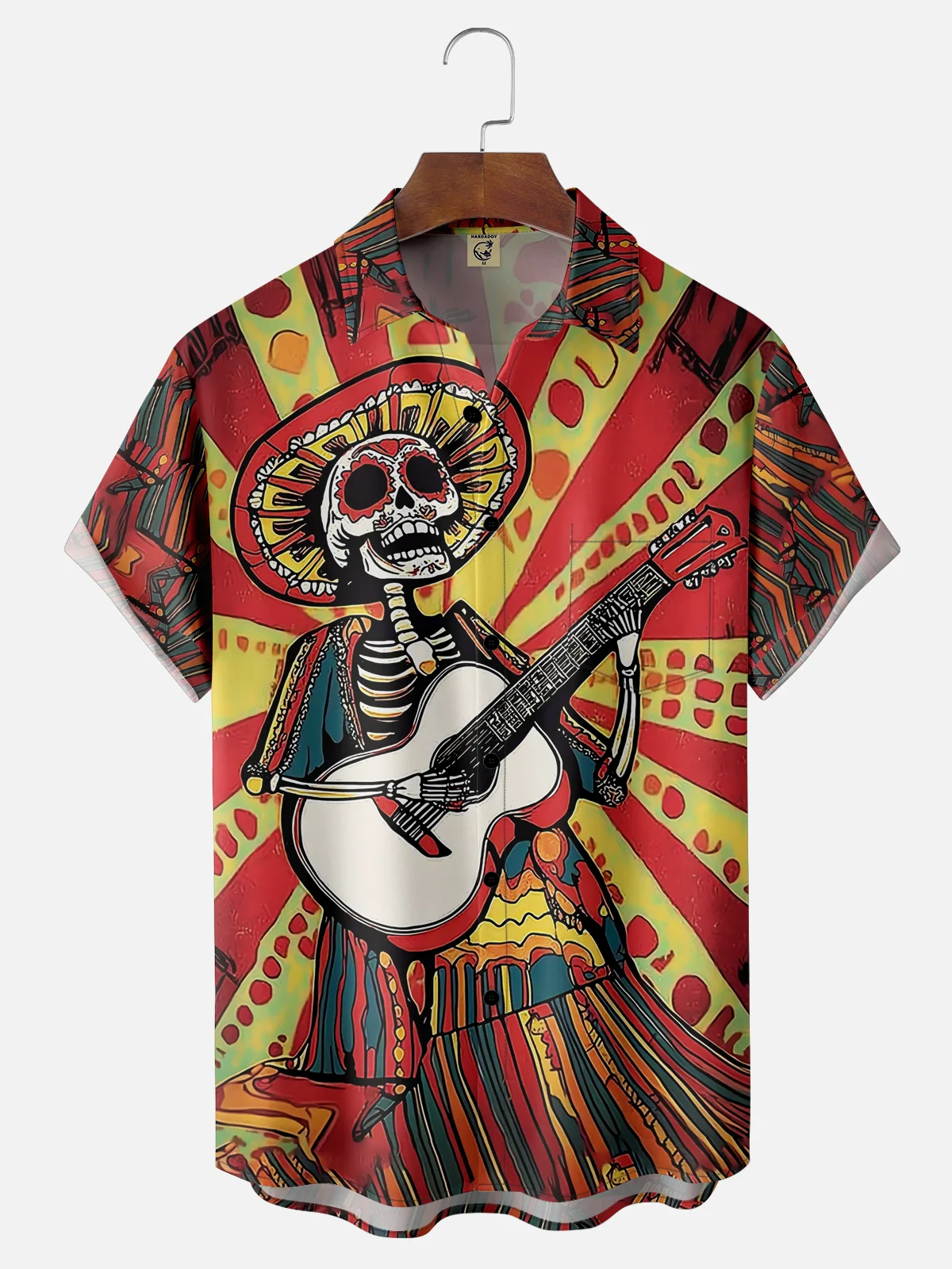 Moisture-wicking Cinco de Mayo Day of the Dead Mexican Skull Guitar Chest Pocket Casual Shirt