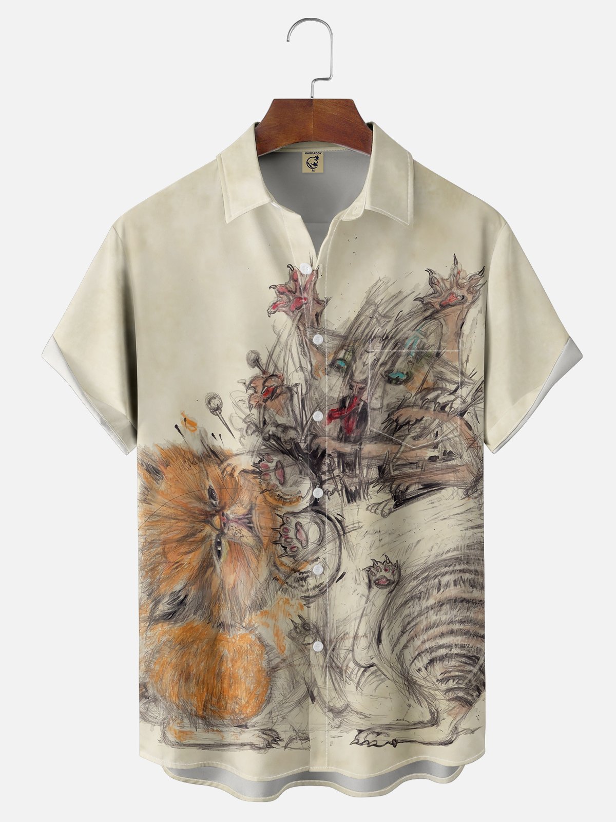 Moisture Wicking Funny Cat Fight Chest Pocket Hawaiian Shirt