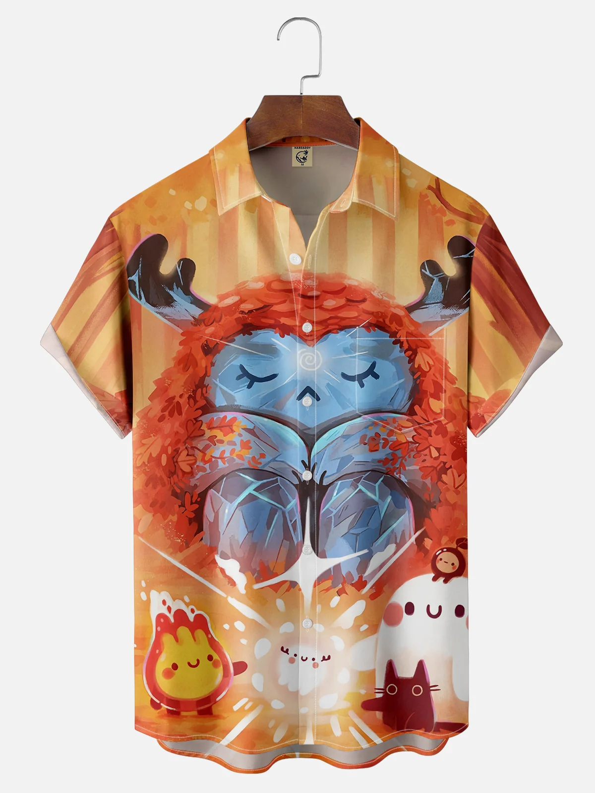 Moisture Wicking Funny Cartoon Deer Cat Chest Pocket Hawaiian Shirt