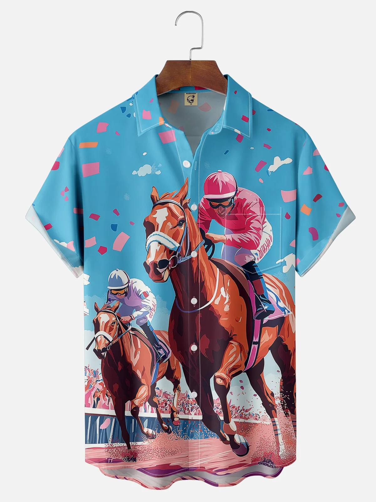 Moisture-wicking  Kentucky Derby Race Day Horse Chest Pocket Casual Shirt