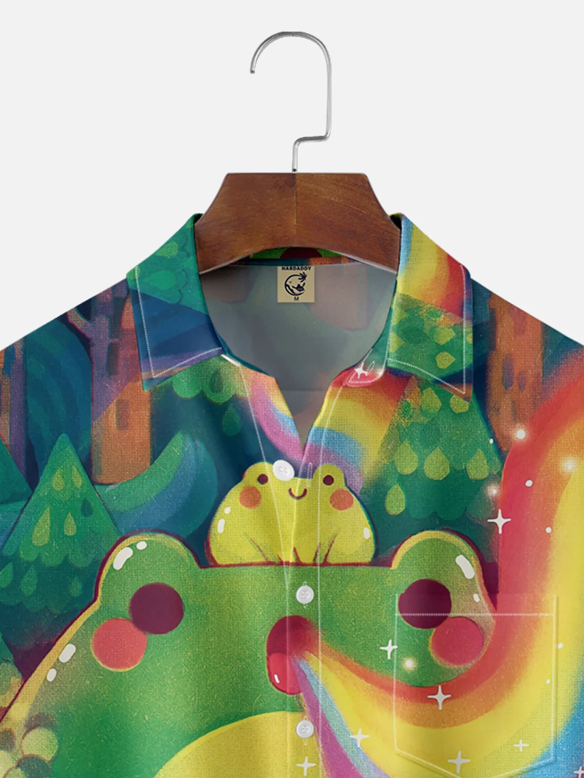 Moisture Wicking Funny Cartoon Frog Chest Pocket Hawaiian Shirt