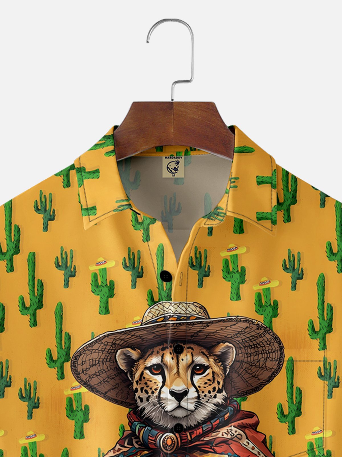 Moisture-wicking Cinco de Mayo Leopard Cactus Chest Pocket Hawaiian Shirt