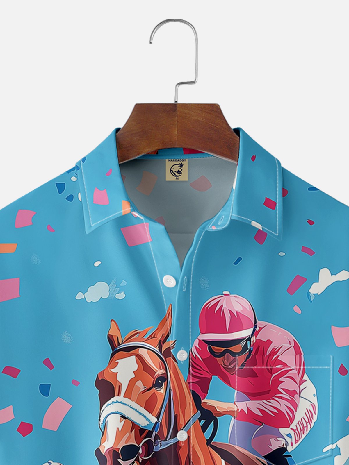 Moisture-wicking  Kentucky Derby Race Day Horse Chest Pocket Casual Shirt