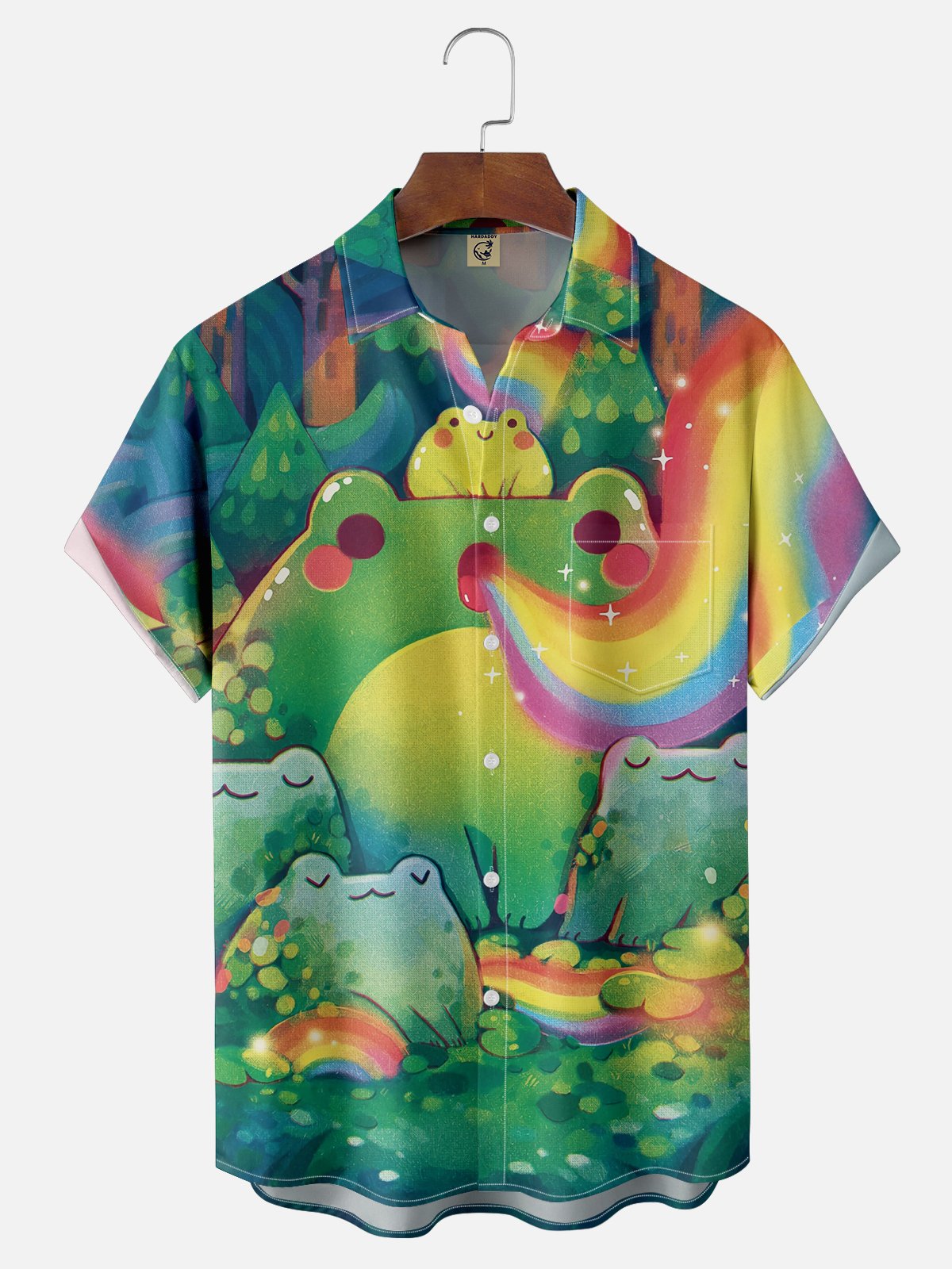 Moisture Wicking Funny Cartoon Frog Chest Pocket Hawaiian Shirt