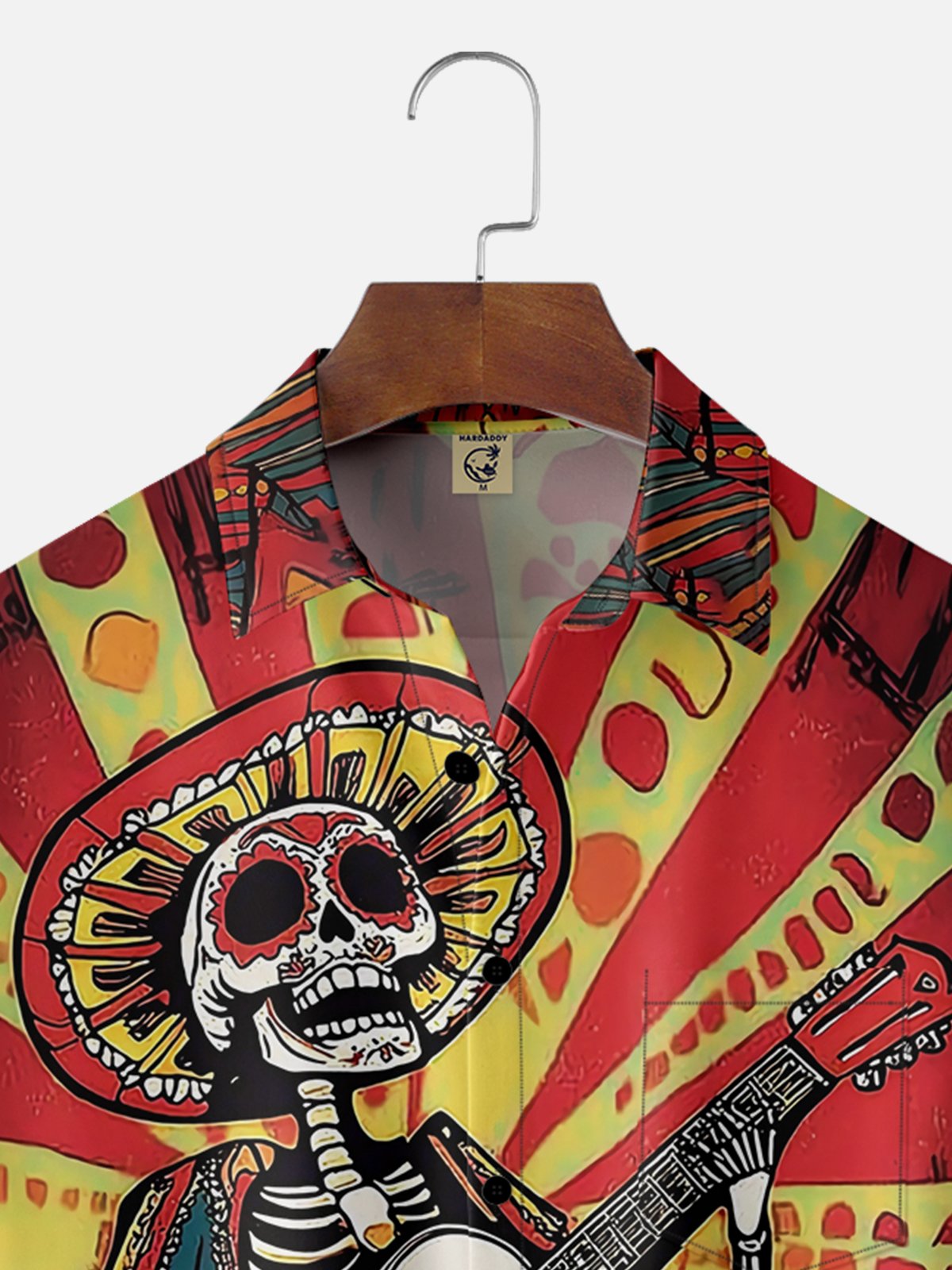 Moisture-wicking Cinco de Mayo Day of the Dead Mexican Skull Guitar Chest Pocket Casual Shirt