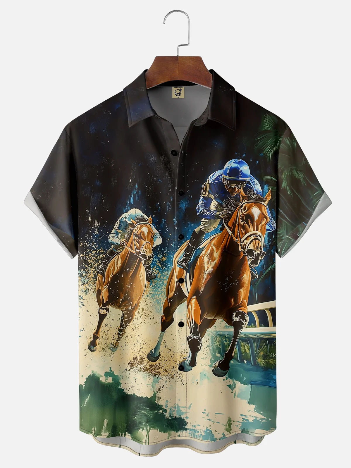 Moisture-wicking  Kentucky Derby Race Day Horse Chest Pocket Casual Shirt