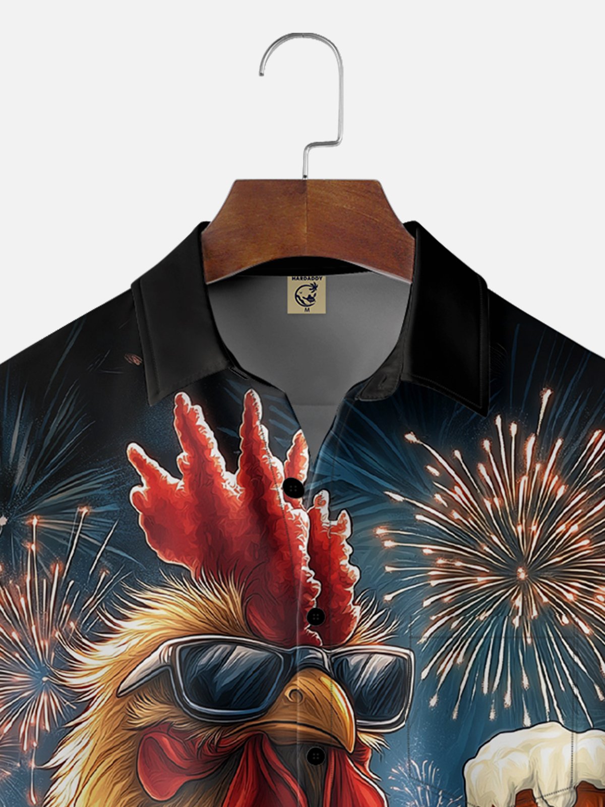 Moisture-wicking American Flag Rooster Beer Chest Pocket Casual Shirt