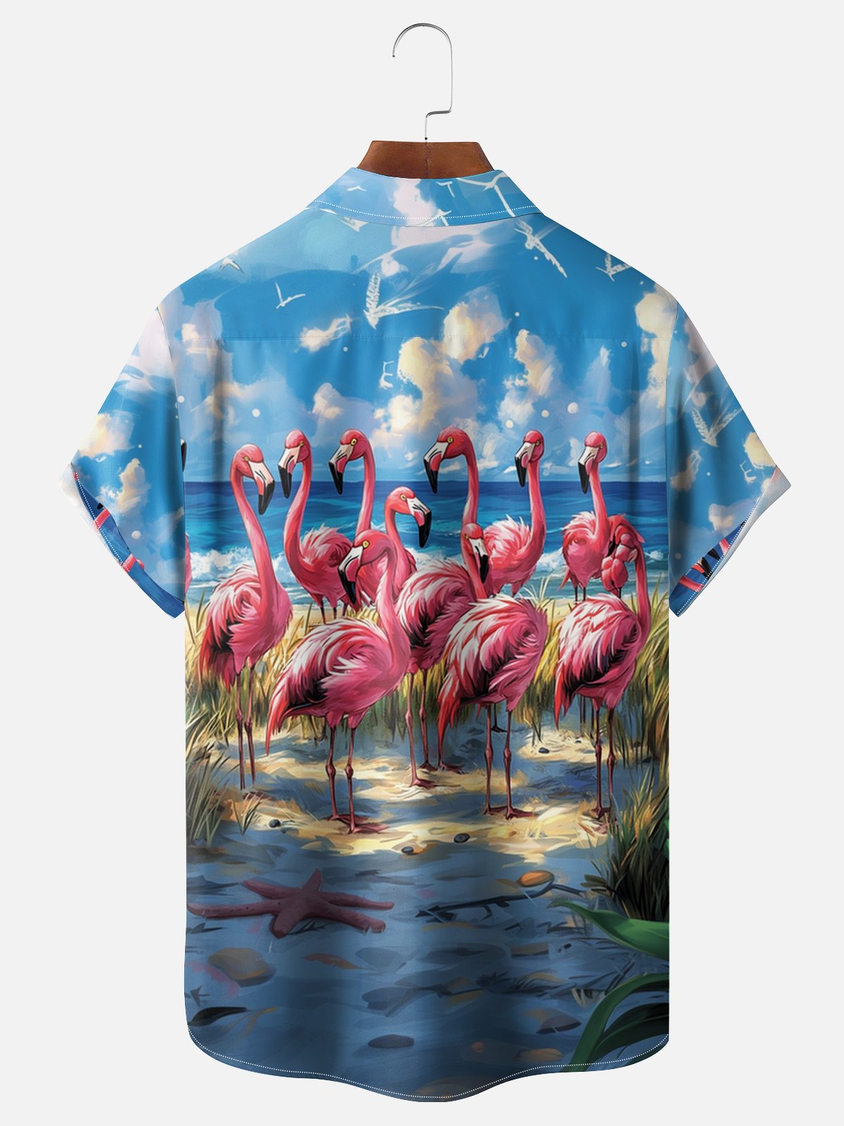 Moisture-wicking Flamingo Chest Pocket Hawaiian Shirt