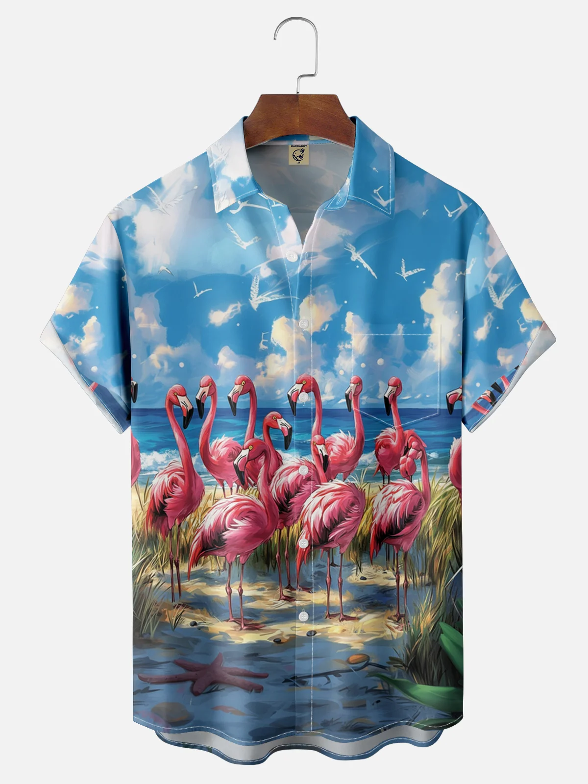 Moisture-wicking Flamingo Chest Pocket Hawaiian Shirt