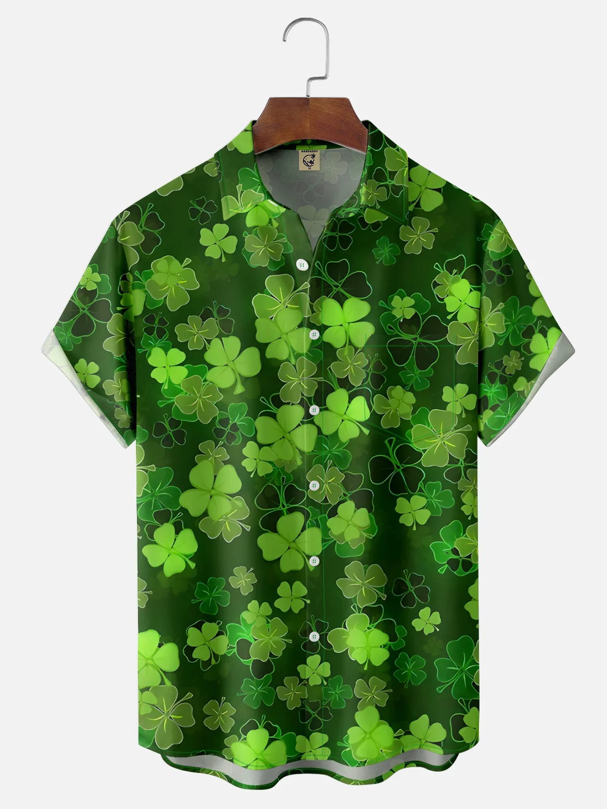 Tall Size Moisture-wicking St. Patrick's Day Four Leaf Clover Chest Pocket Casual Shirt