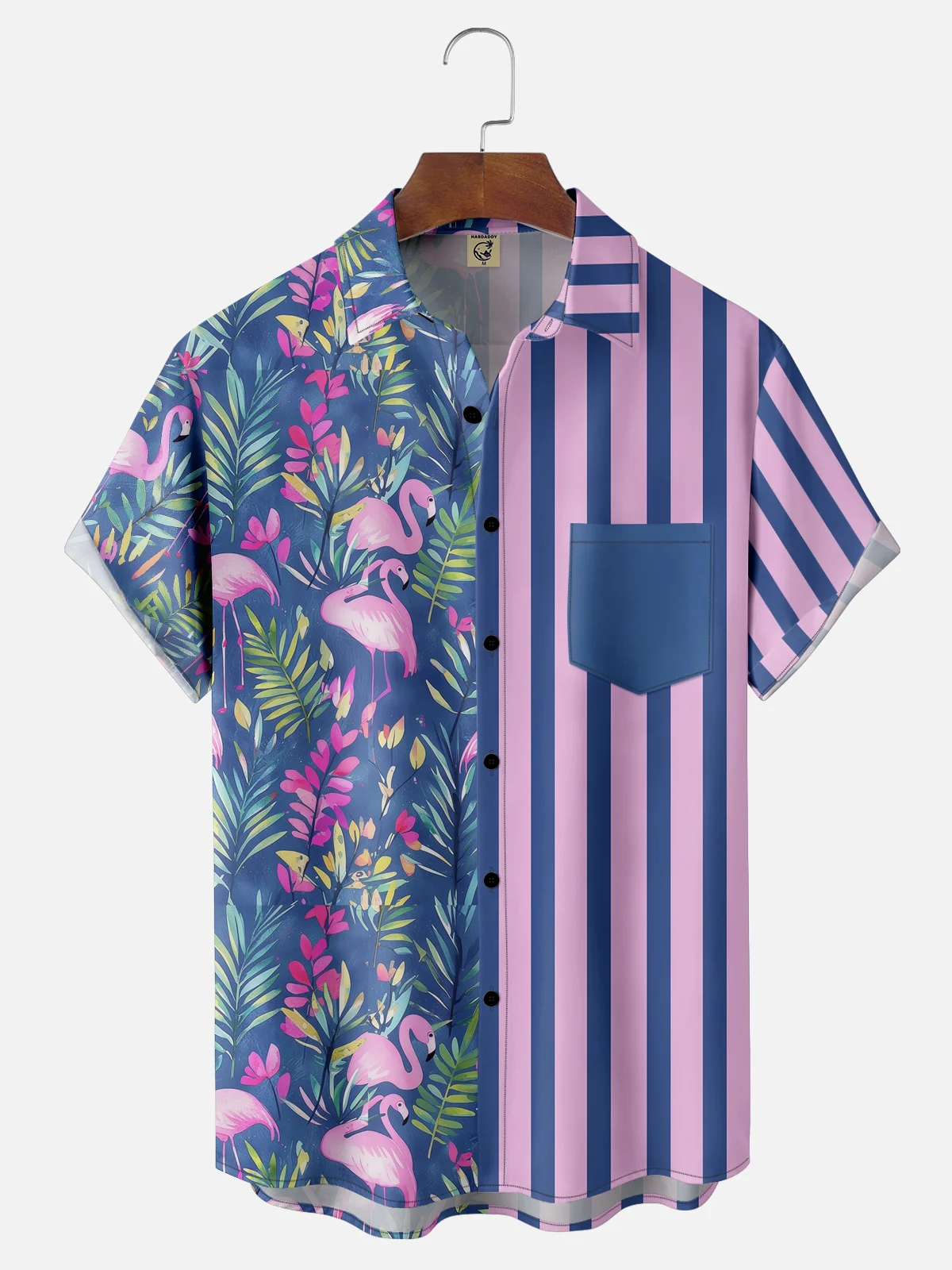 Moisture-wicking Tropical Flamingo Chest Pocket Hawaiian Shirt