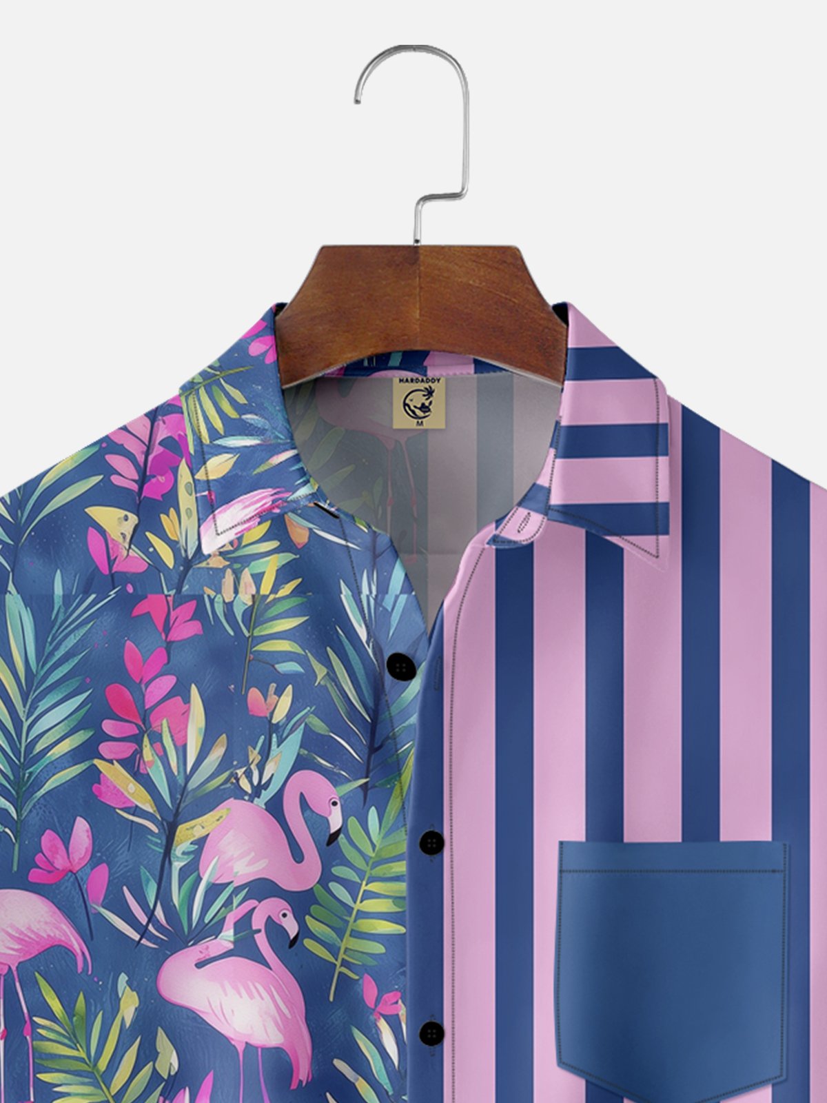 Moisture-wicking Tropical Flamingo Chest Pocket Hawaiian Shirt