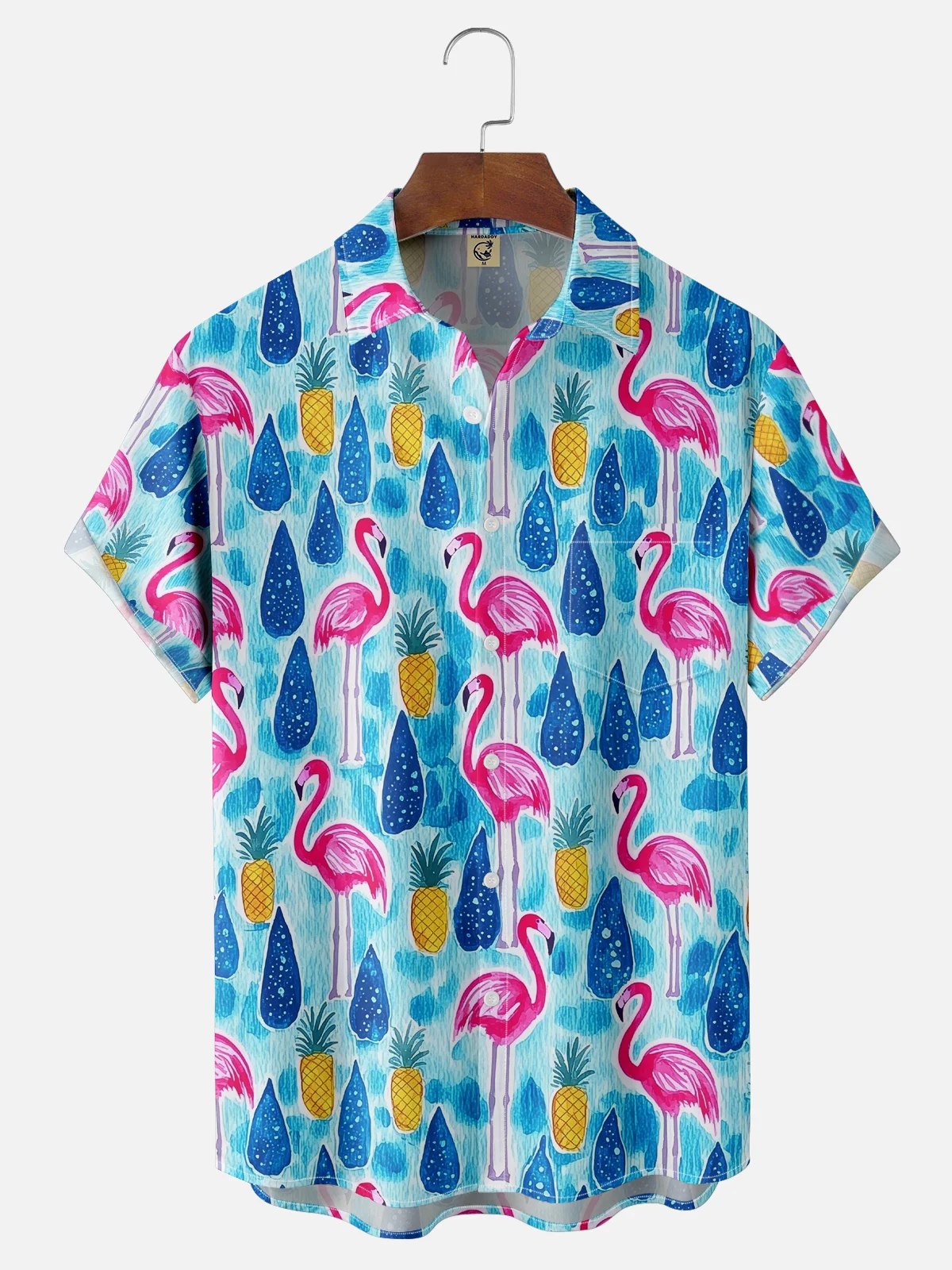 Moisture-wicking Flamingo Chest Pocket Hawaiian Shirt