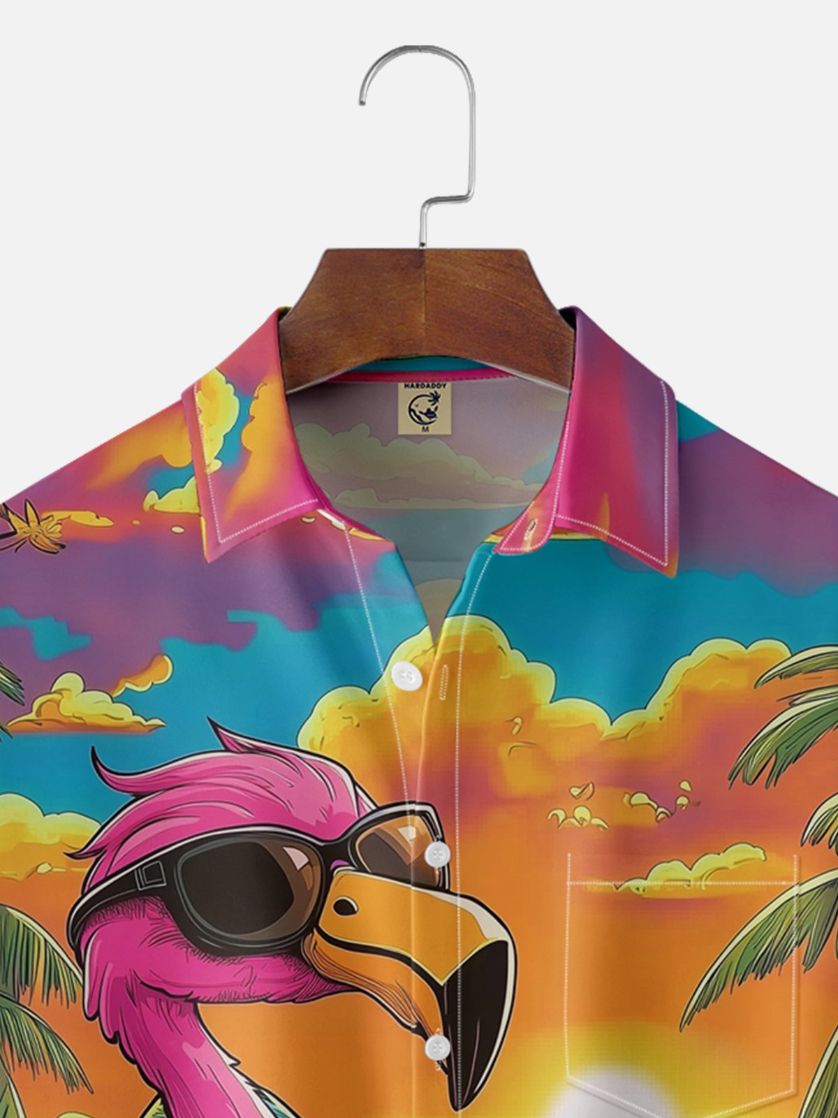 Moisture-wicking Palm Tree Flamingo Chest Pocket Hawaiian Shirt