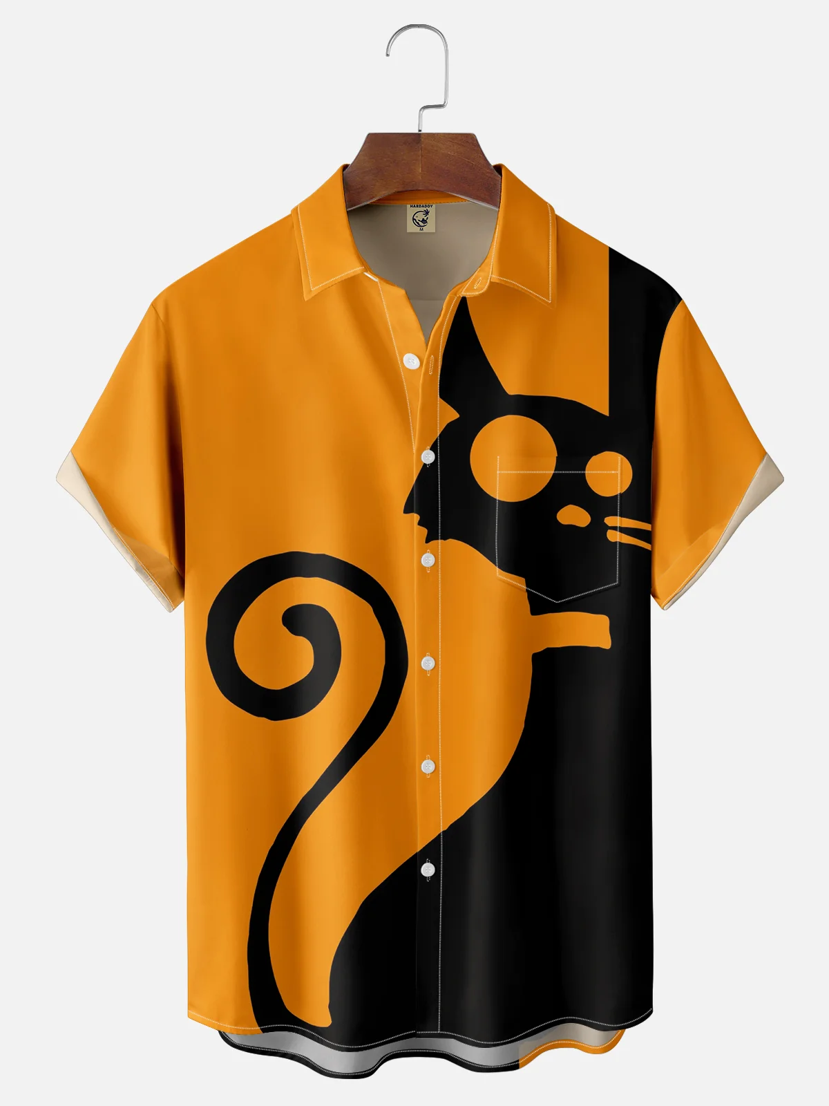 Men's Halloween Cat Print Casual Breathable Short Sleeve Shirt