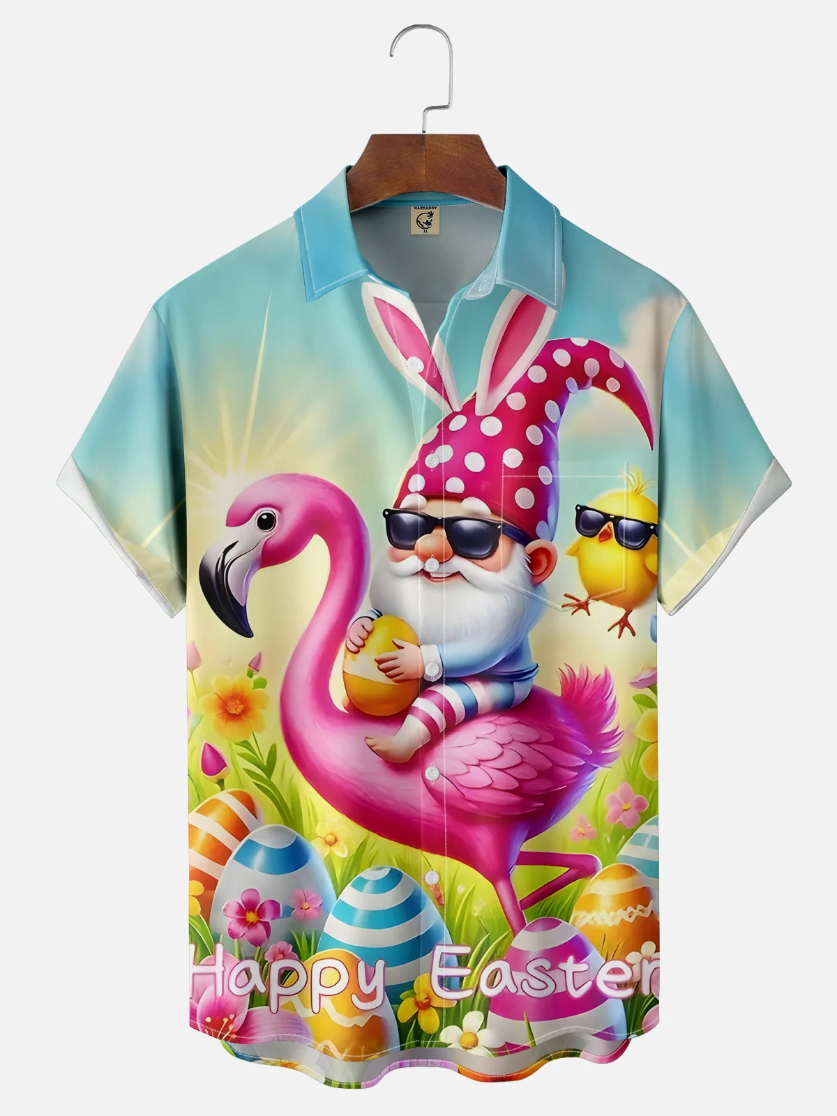 Moisture Wicking Easter Flamingo Bunny Gnome Hawaiian Shirt