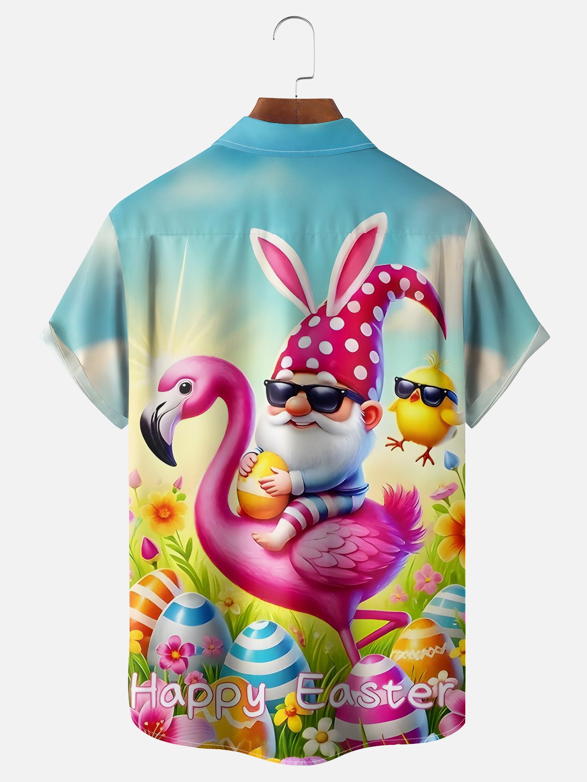 Moisture Wicking Easter Flamingo Bunny Gnome Hawaiian Shirt