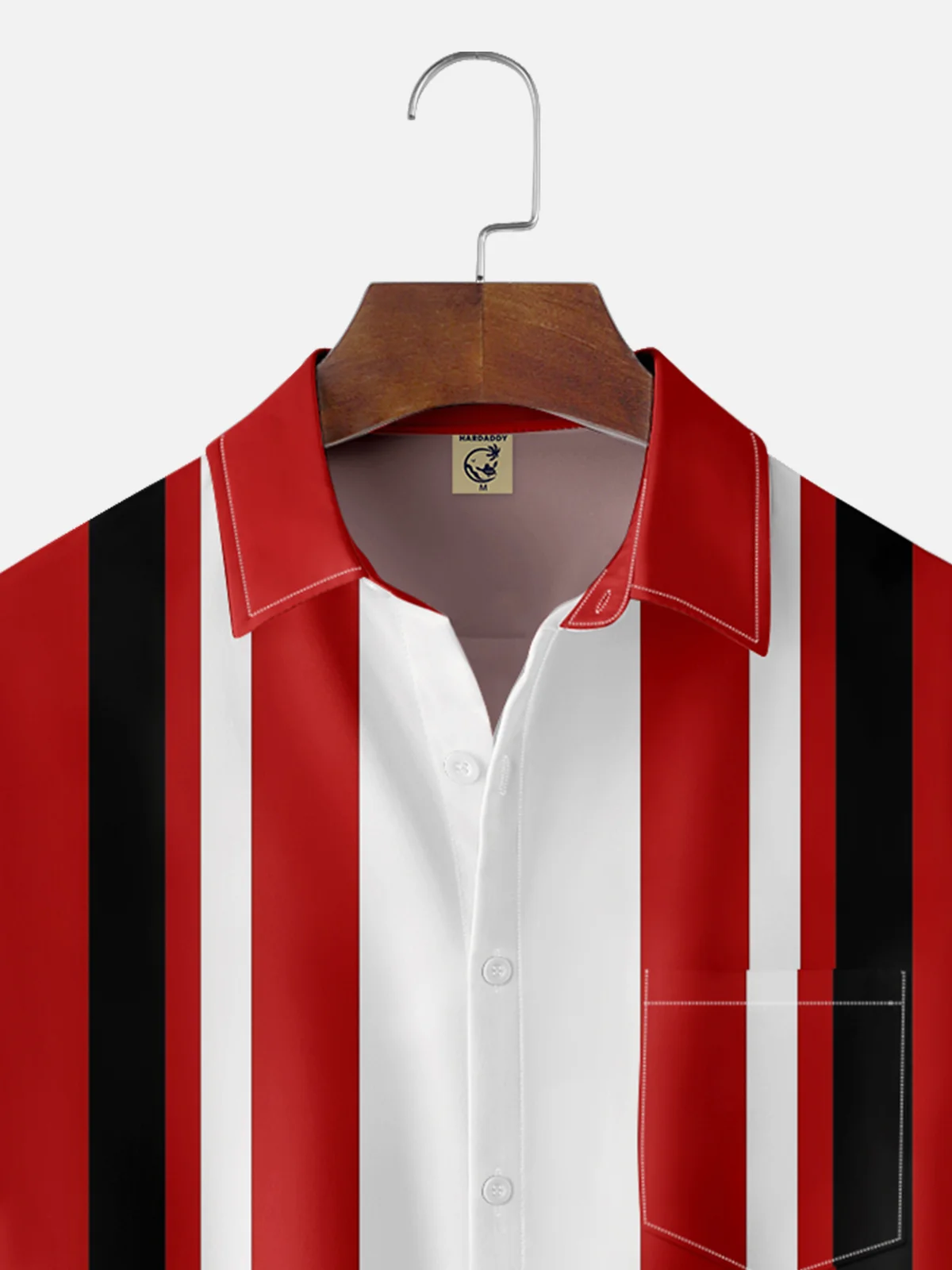 Moisture Wicking Striped Red and White Chest Pocket  Bowling Shirt