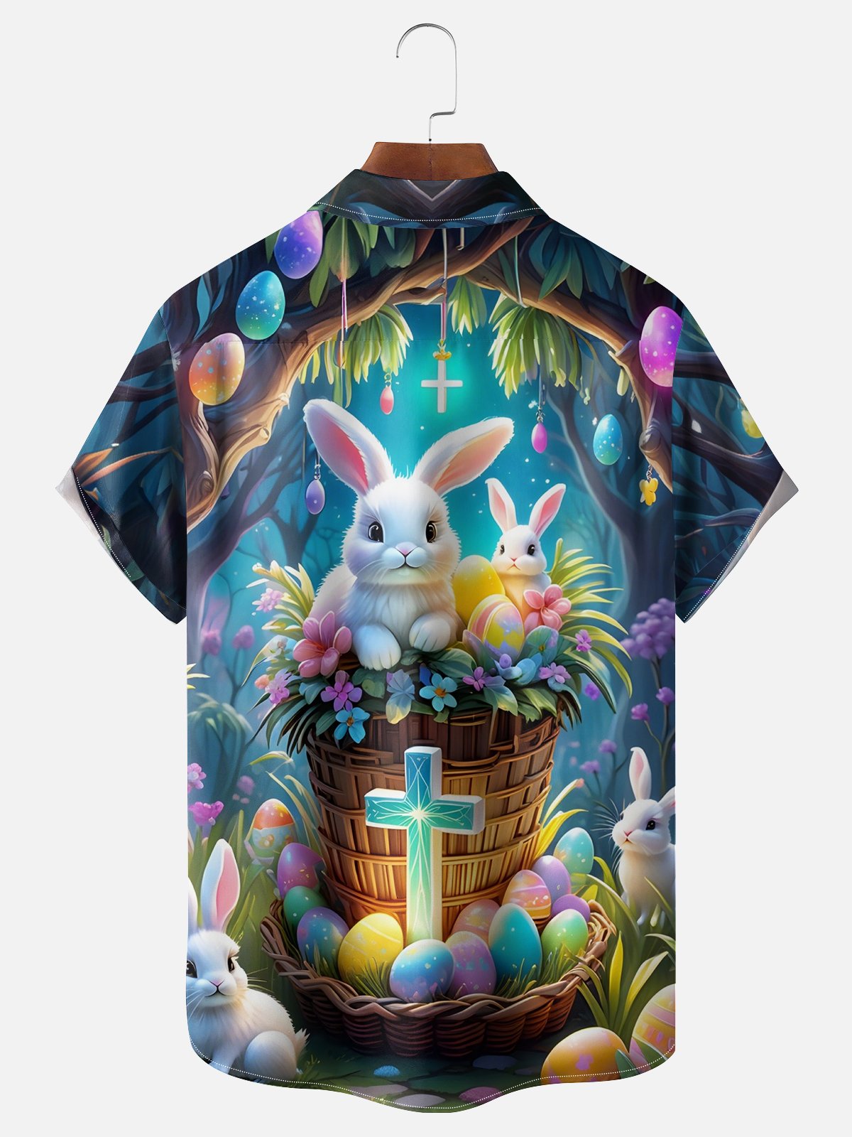 Moisture-wicking Easter Bunny Egg Cross Chest Pocket Casual Shirt