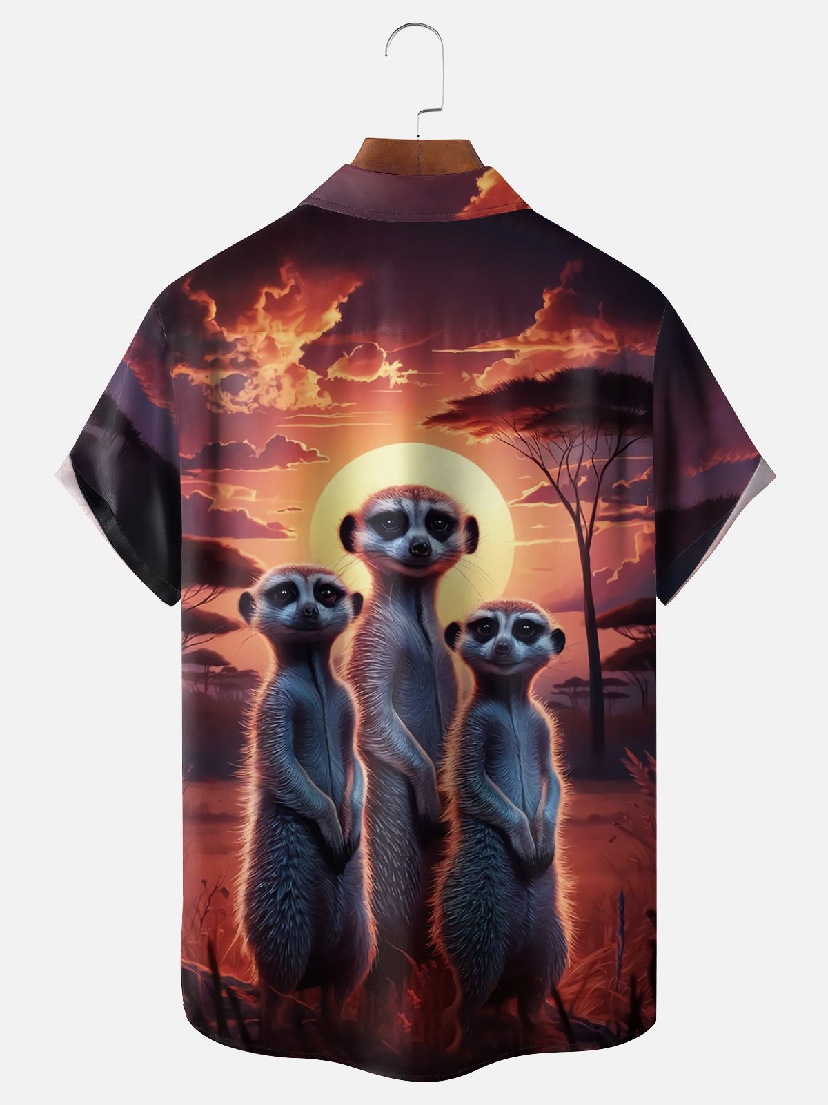 Moisture-wicking Meerkat Nature Sunset Chest Pocket Casual Shirt