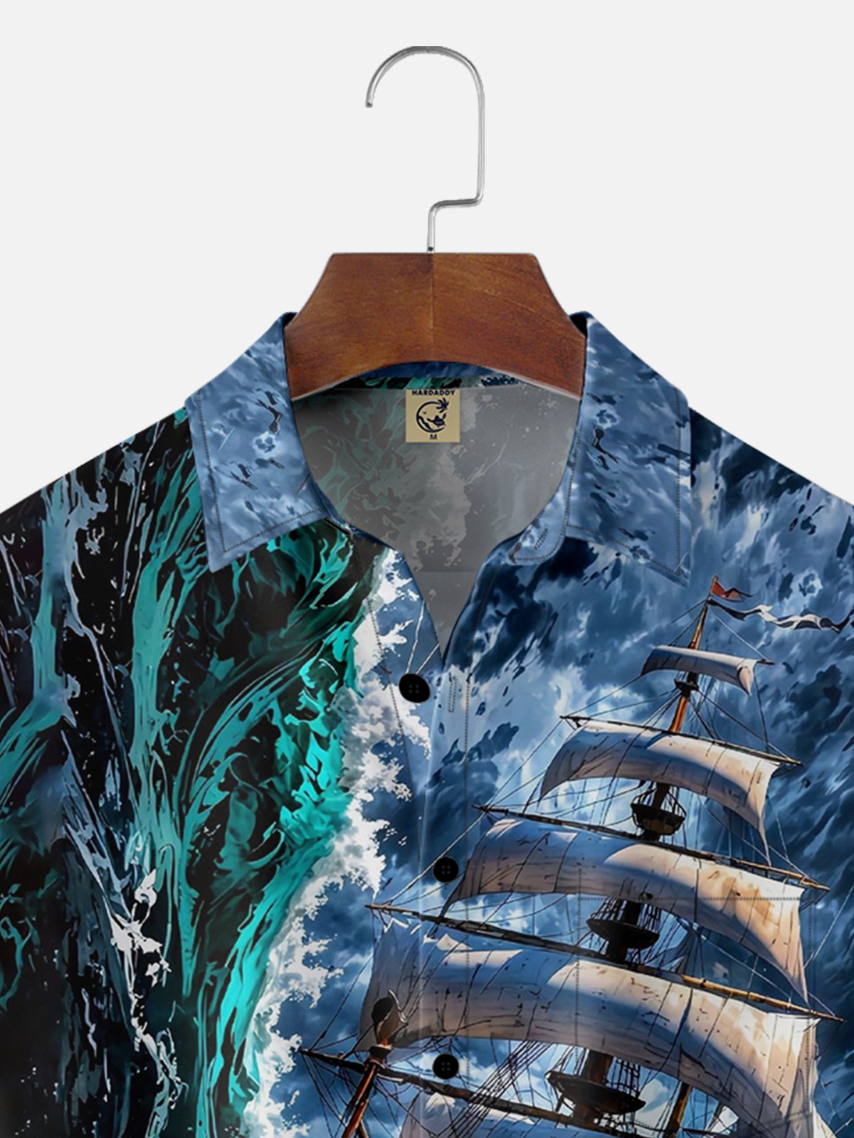 Moisture-wicking Pirate Ship Ocean Waves Chest Pocket Casual Shirt