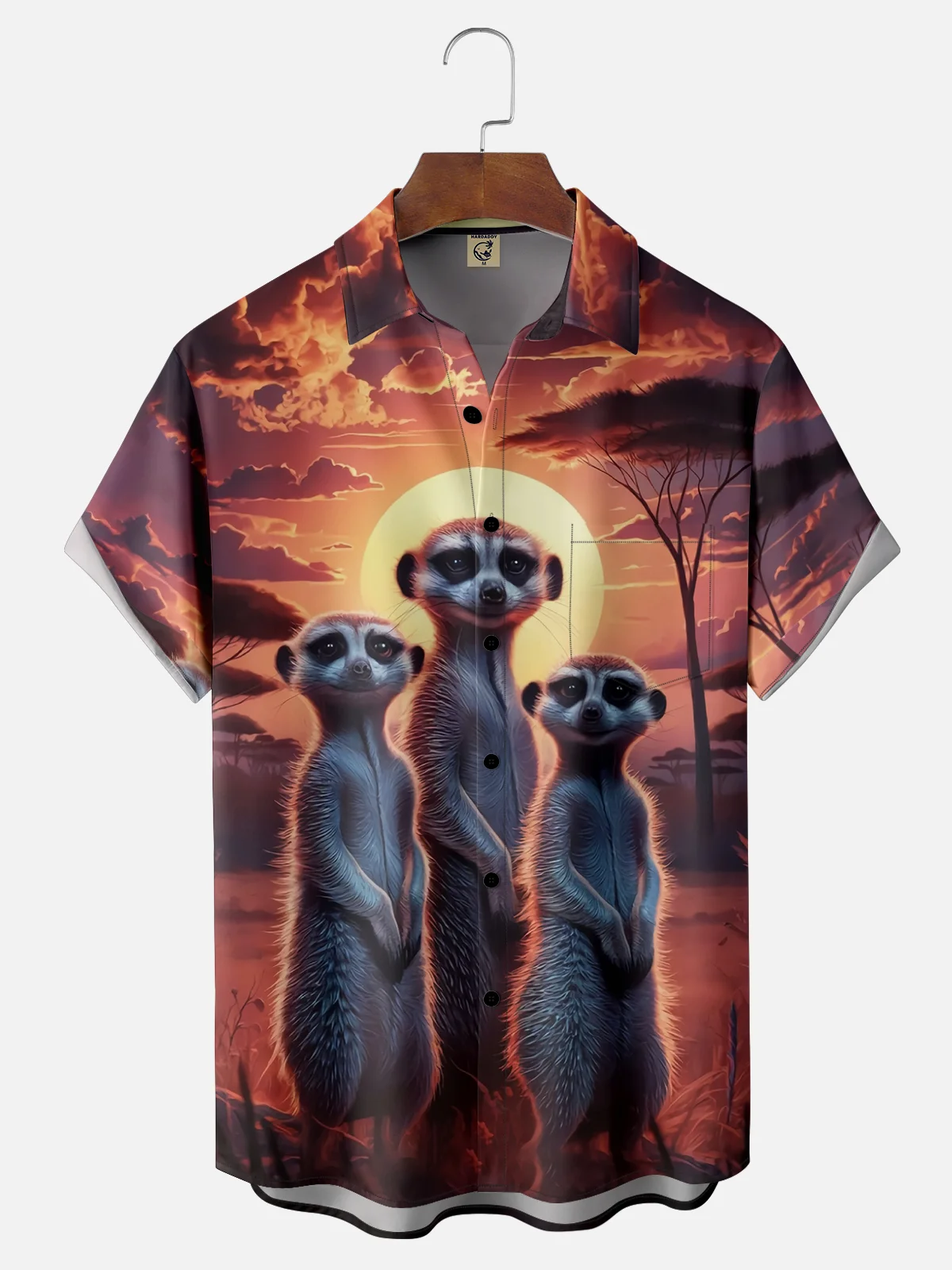 Moisture-wicking Meerkat Nature Sunset Chest Pocket Casual Shirt