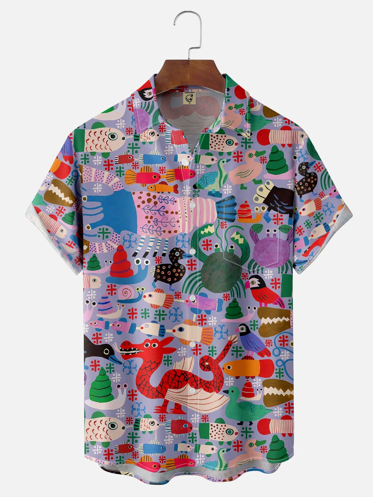 Moisture-wicking Animal Cartoon Funny Drawing Chest Pocket Casual Shirt