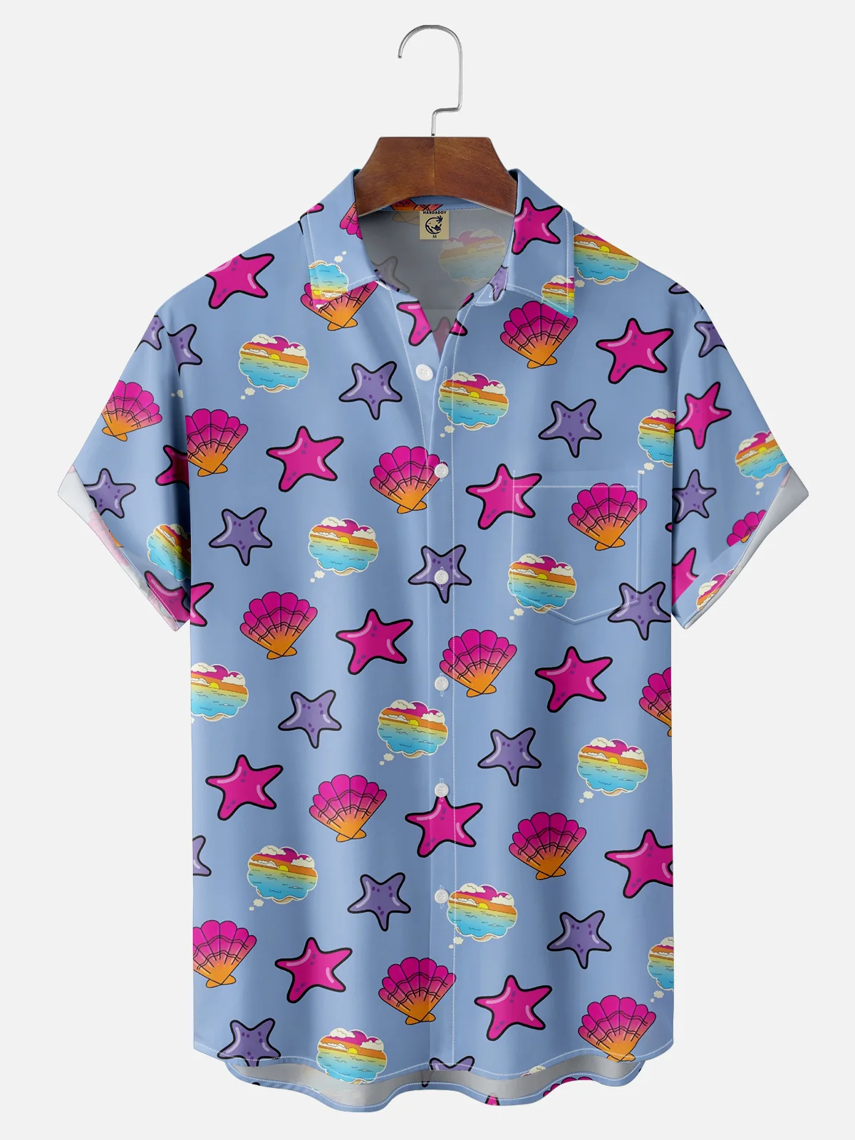 Moisture-wicking Starfish Shell Chest Pocket Hawaiian Shirt