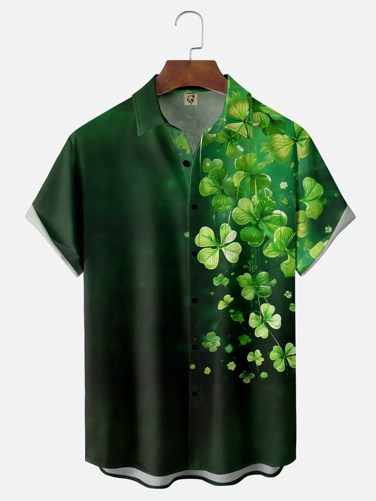 Moisture-wicking St. Patrick's Day Fantasy Lucky Clover Green Chest Pocket Casual Shirt