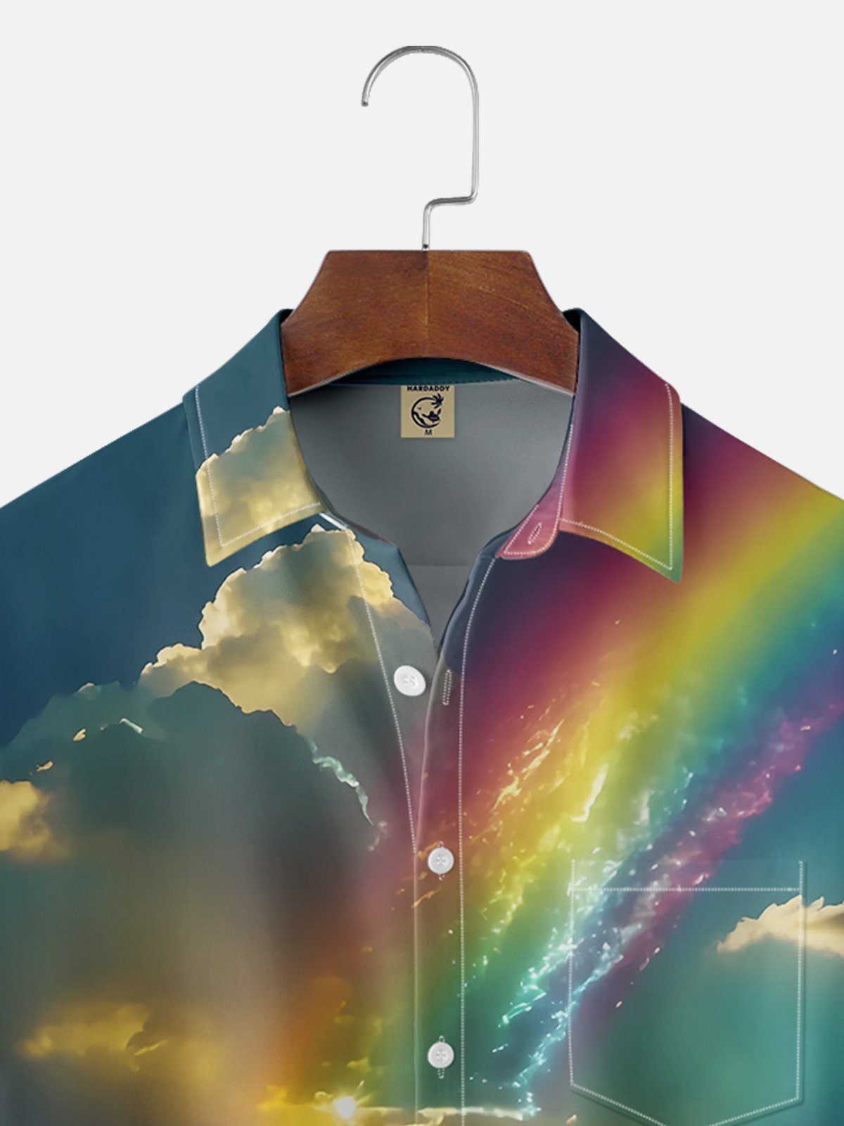 Moisture-wicking Fun Dreamy Beach Rainbow Chest Pocket Hawaiian Shirt
