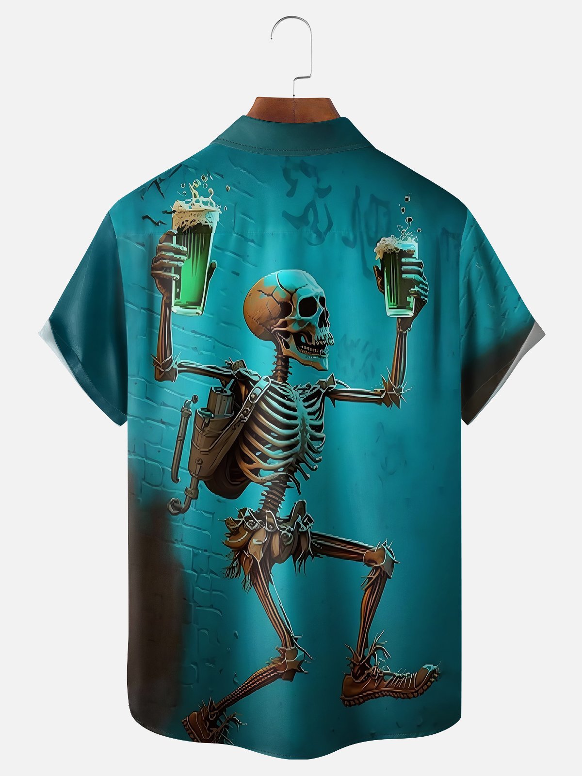 Moisture-wicking St. Patrick's Day Funny Skull Green Beer Chest Pocket Casual Shirt