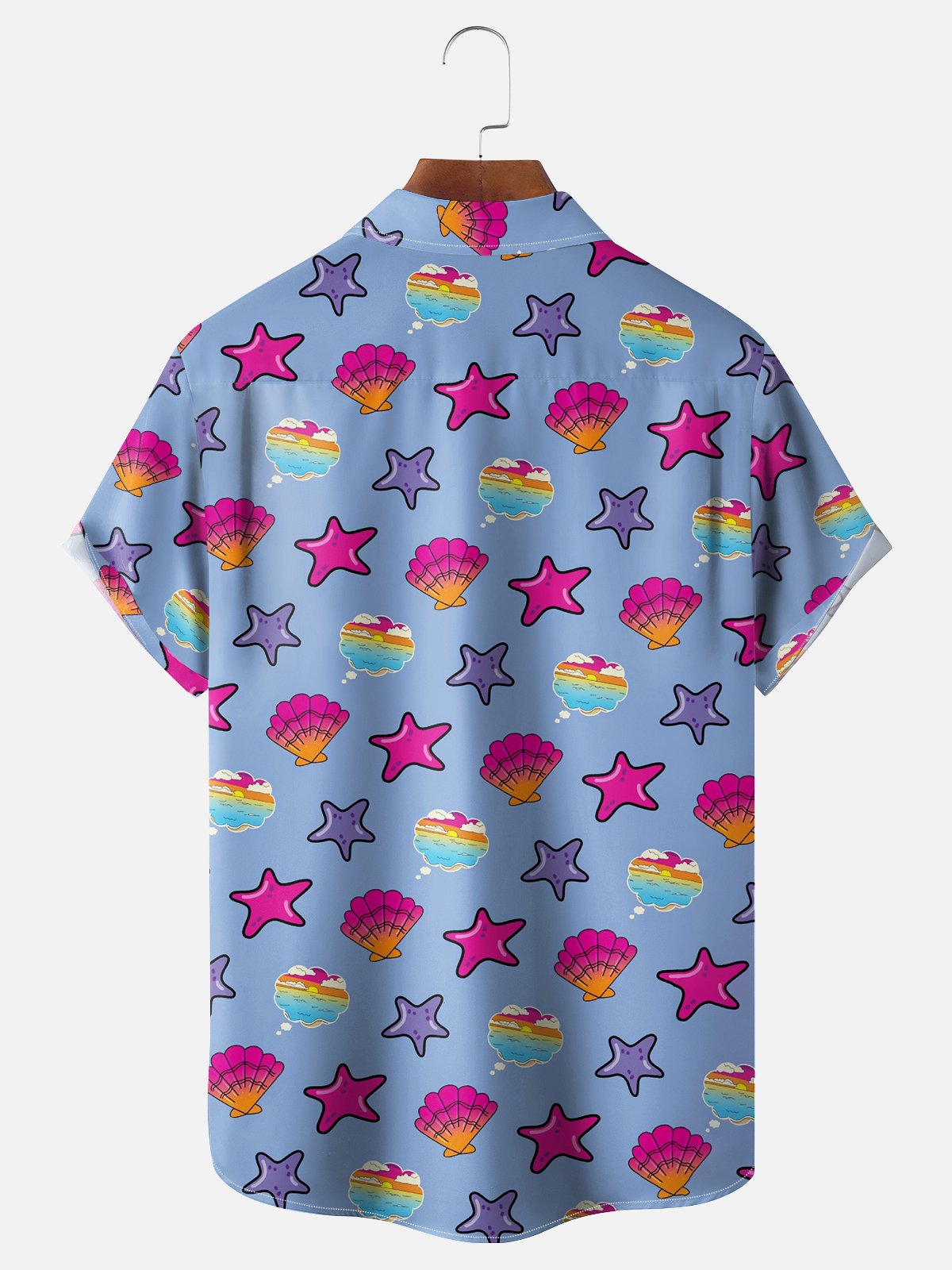 Moisture-wicking Starfish Shell Chest Pocket Hawaiian Shirt