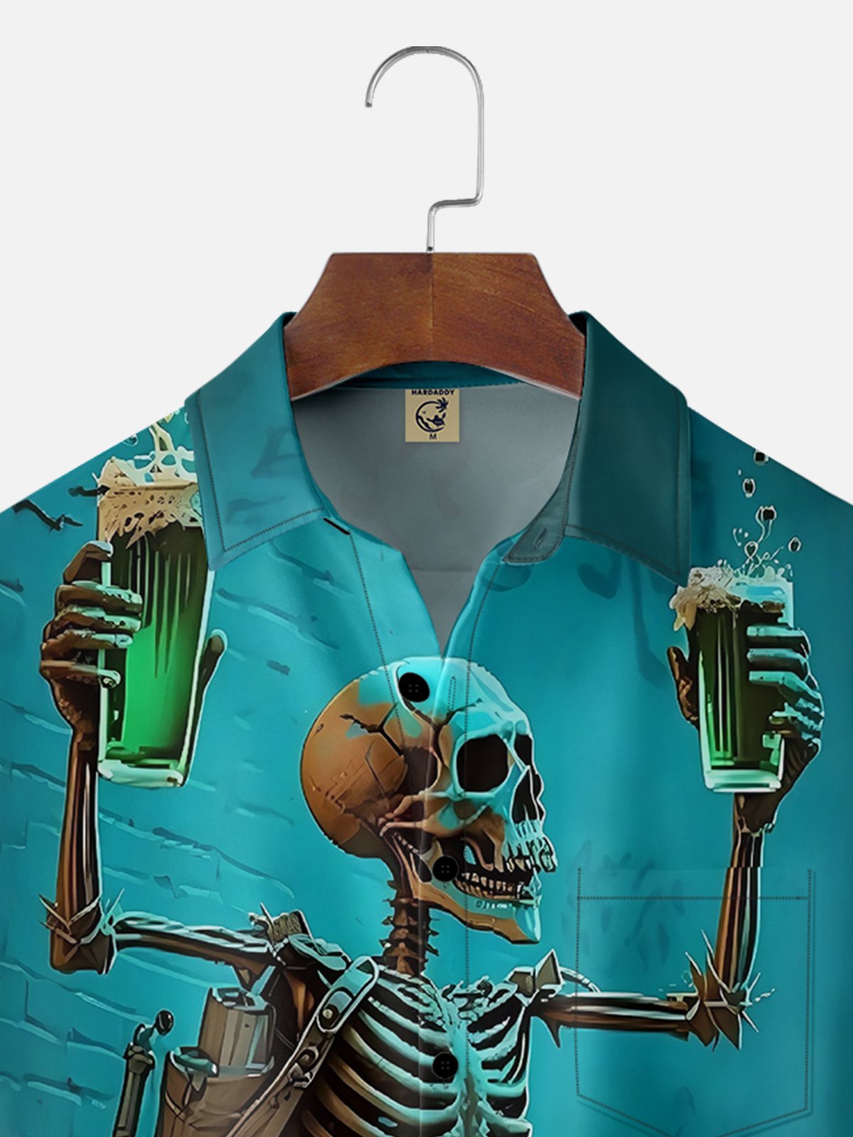 Moisture-wicking St. Patrick's Day Funny Skull Green Beer Chest Pocket Casual Shirt