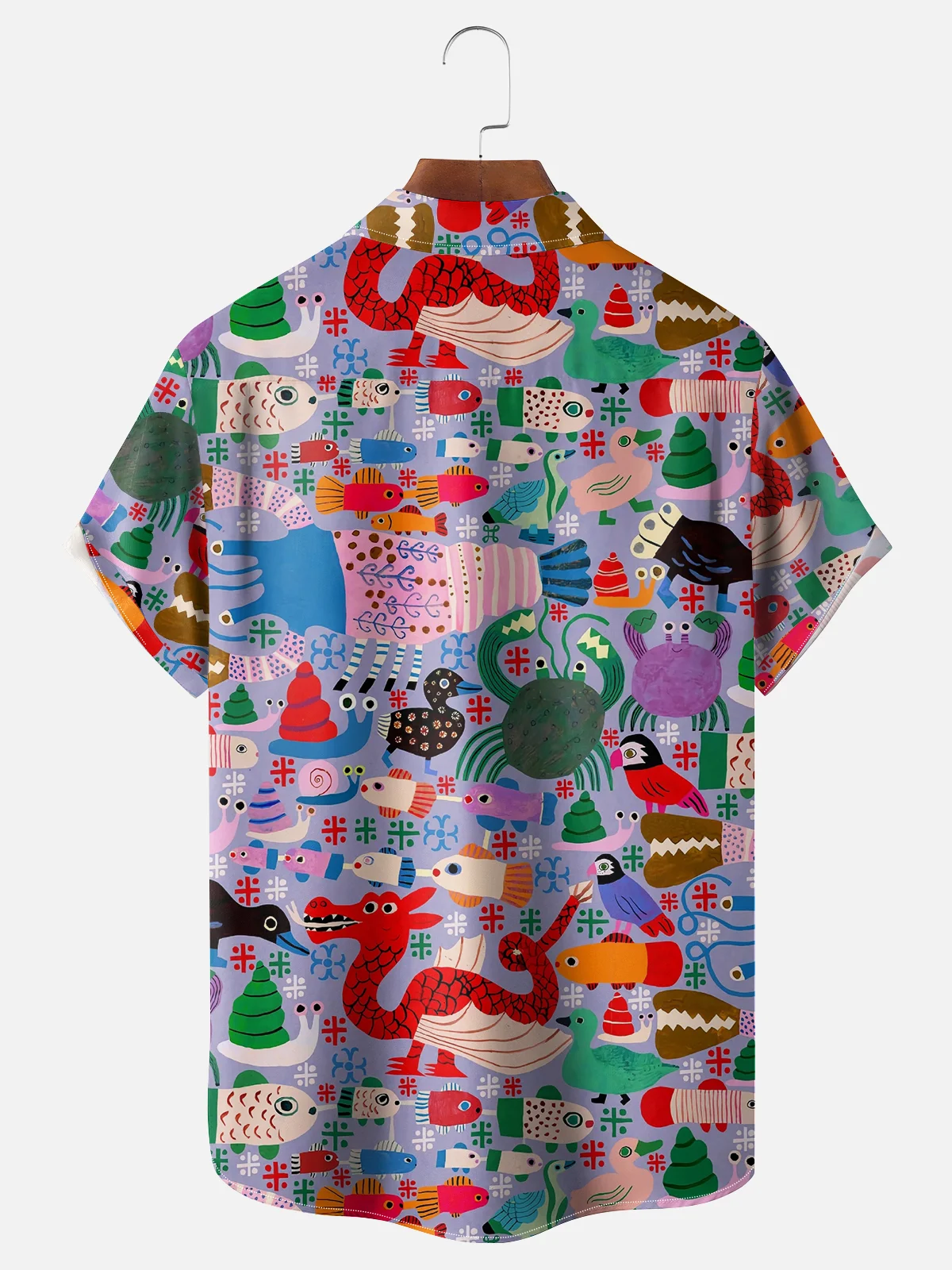 Moisture-wicking Animal Cartoon Funny Drawing Chest Pocket Casual Shirt