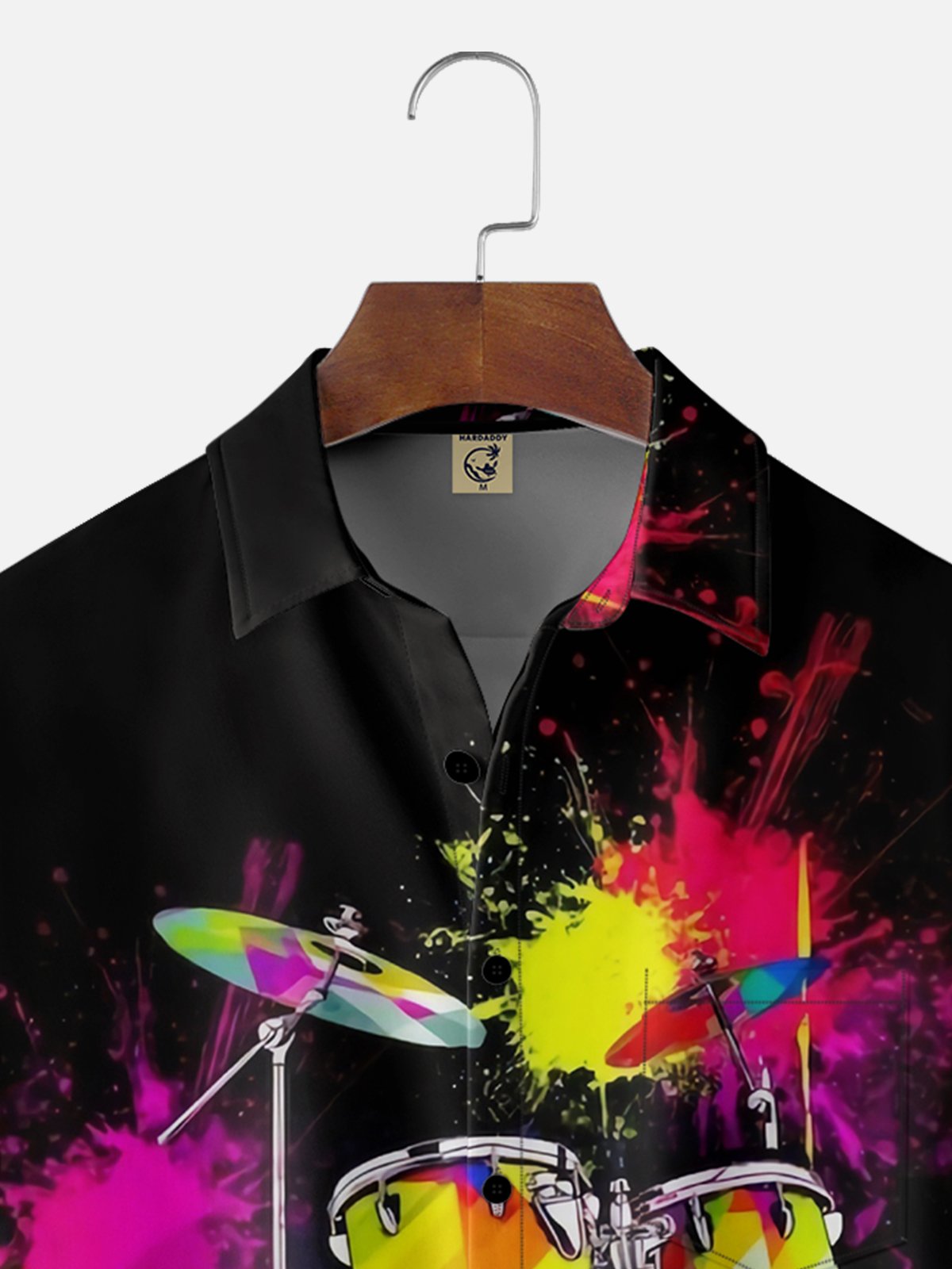 Moisture-wicking Rock Music Drum Set Chest Pocket Casual Shirt