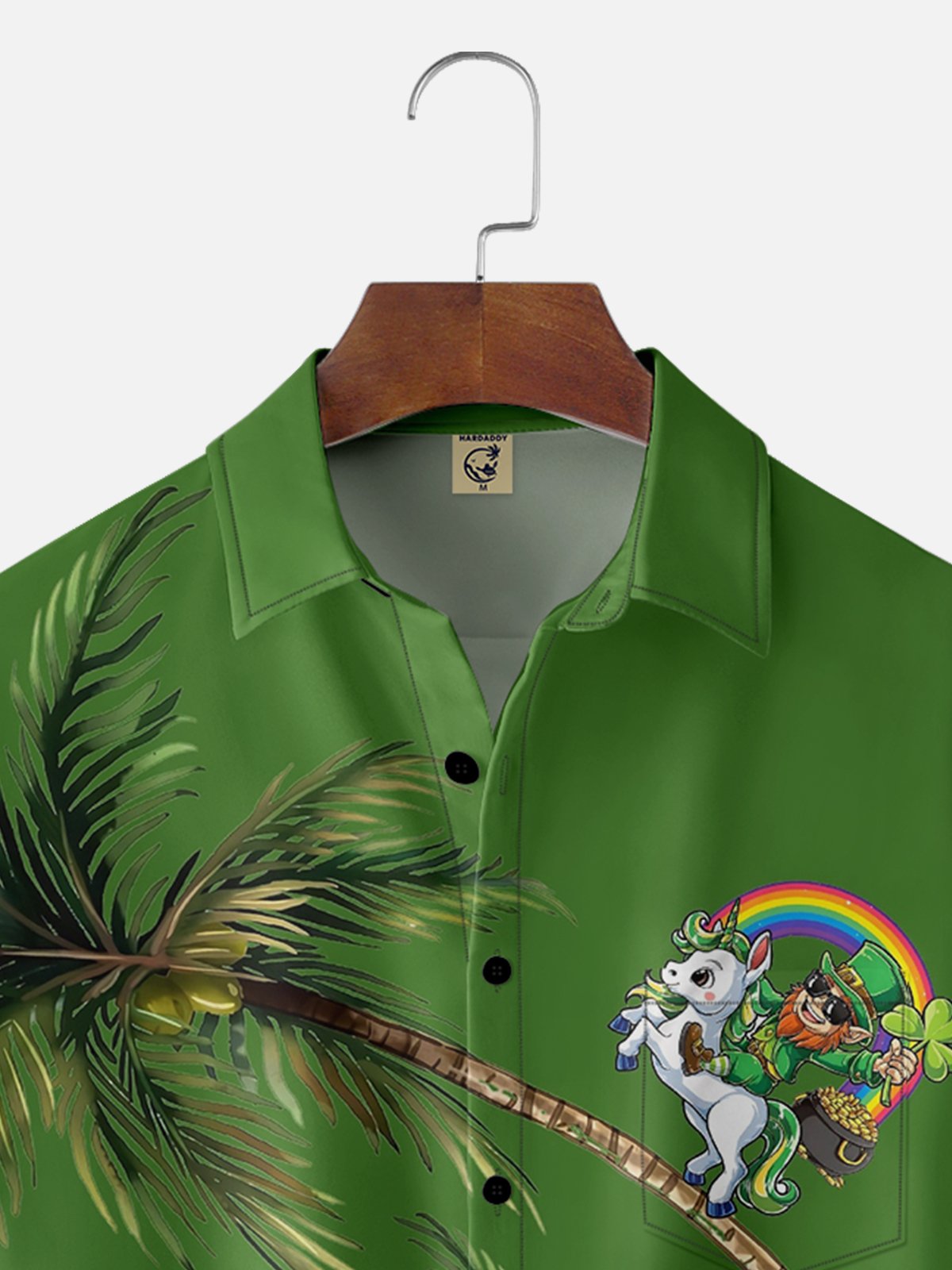 Moisture-wicking St. Patrick's Day Gnome Coconut Tree Four-Leaf Clover Green Chest Pocket Casual Shirt