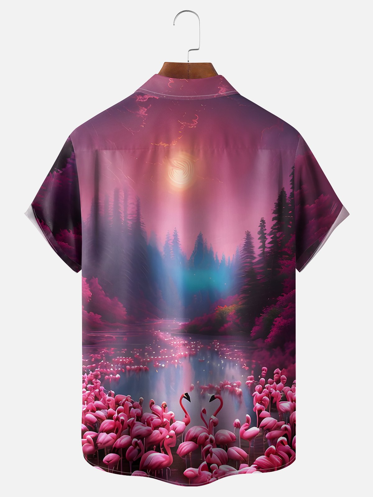 Moisture-wicking Art Flamingo Vibe Young Pink Chest Pocket Hawaiian Shirt