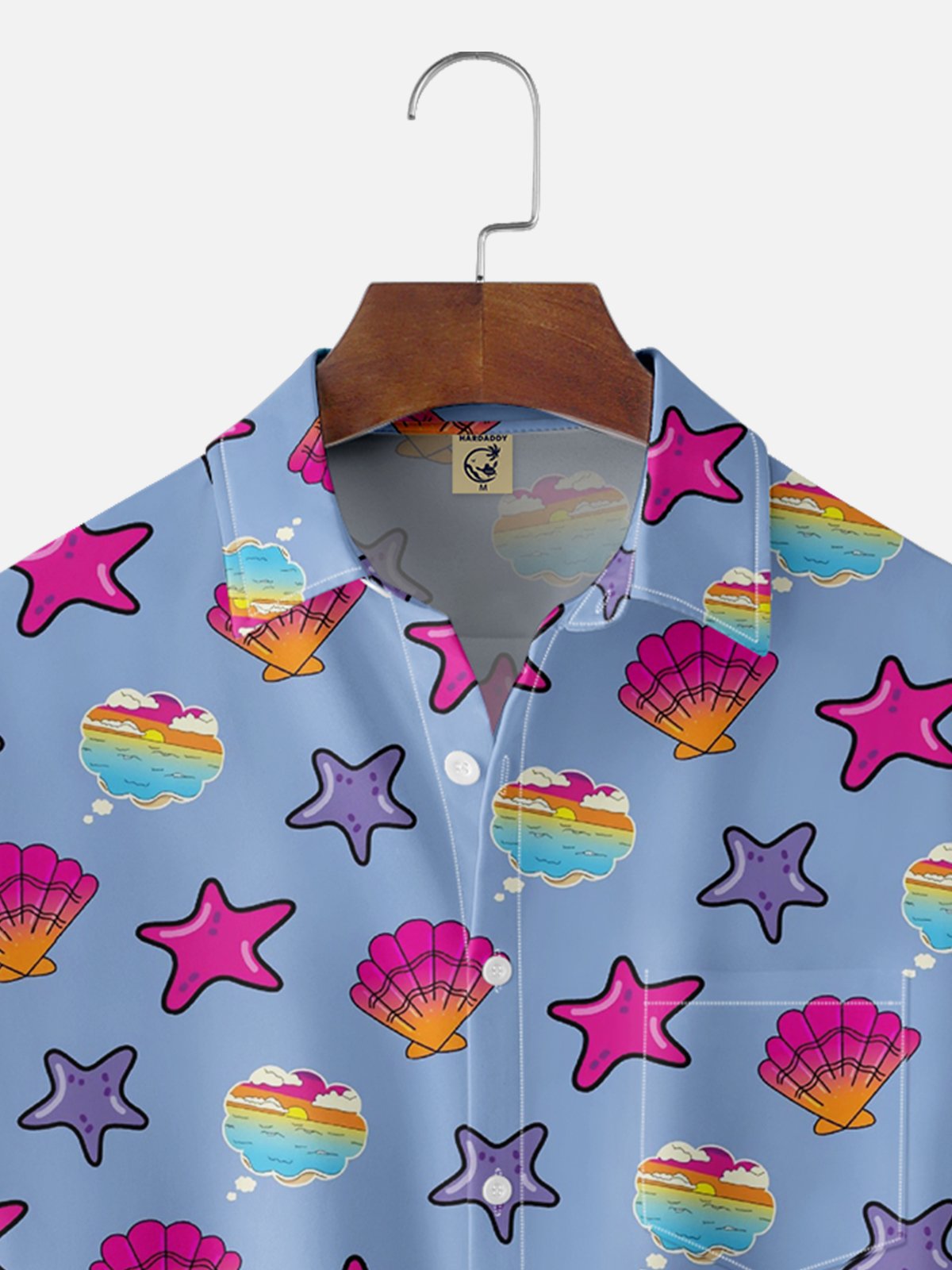 Moisture-wicking Starfish Shell Chest Pocket Hawaiian Shirt